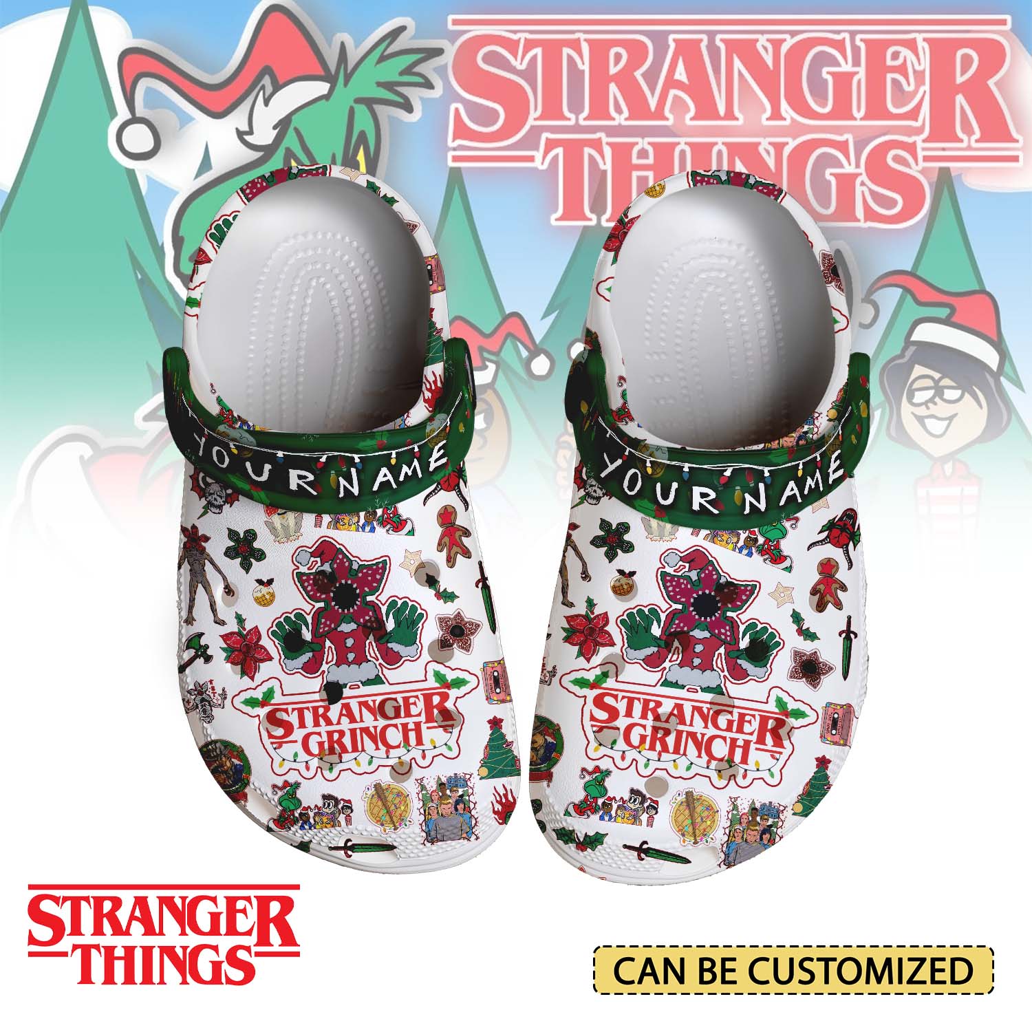 Gleammerch Stranger Things x Grinch x Christmas Crocs Crocband Clogs Shoes Comfortable For Men Women and Kids