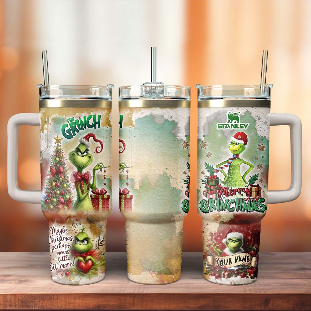 Gleammerch The Grinch x Christmas Stanley Quencher 40oz Stainless Steel Tumbler With Handle