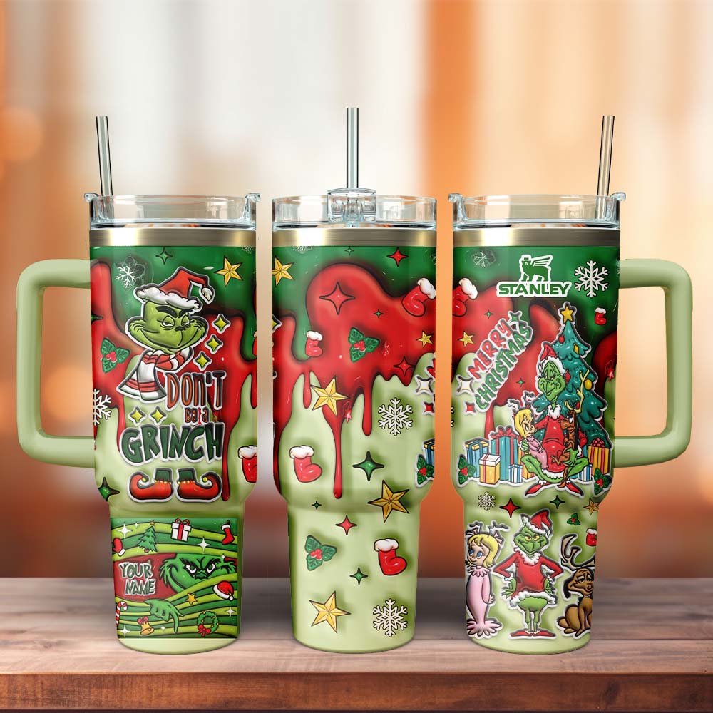 Gleammerch The Grinch x Christmas Stanley Quencher 40oz Stainless Steel Tumbler With Handle