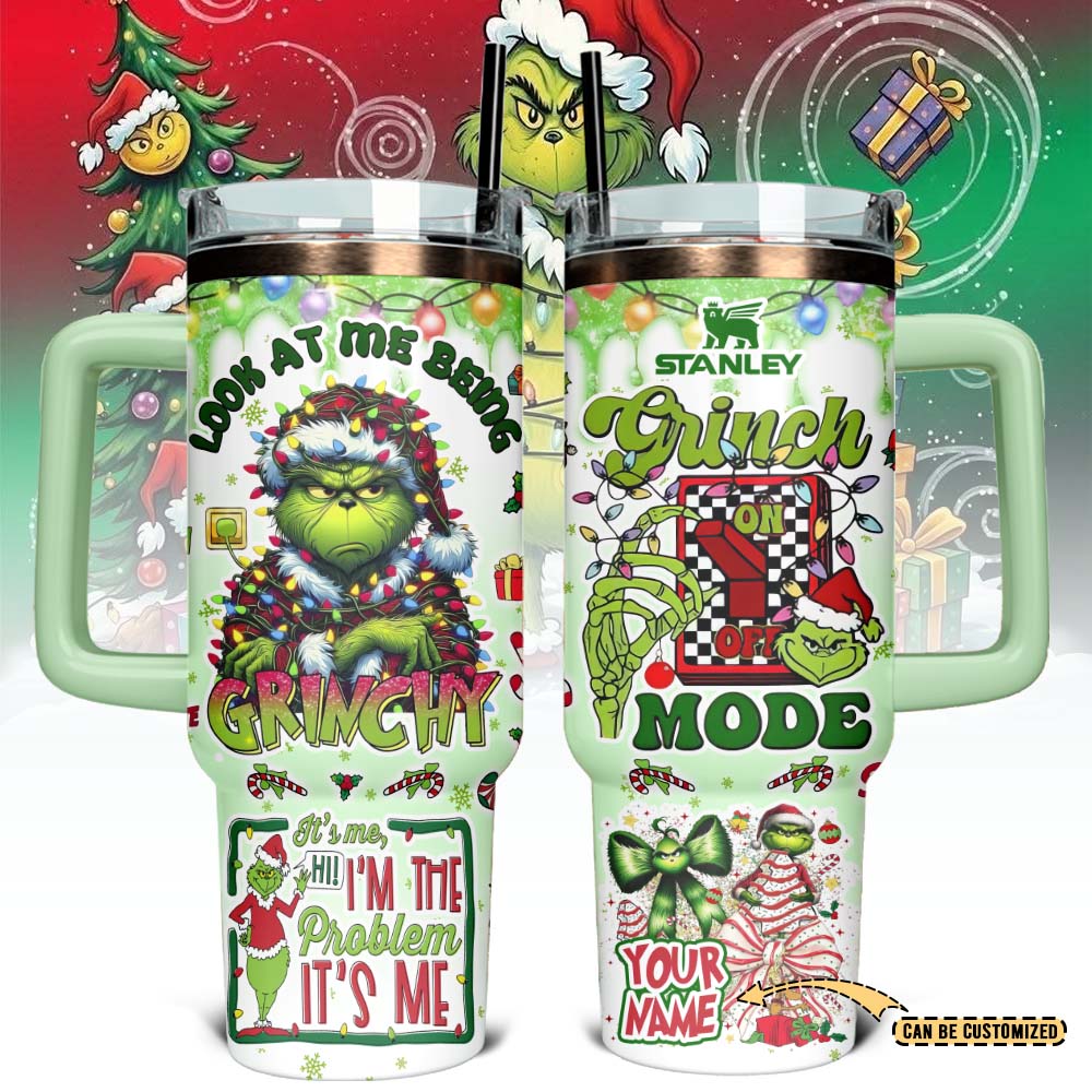 Gleammerch The Grinch x Christmas Stanley Quencher 40oz Stainless Steel Tumbler With Handle