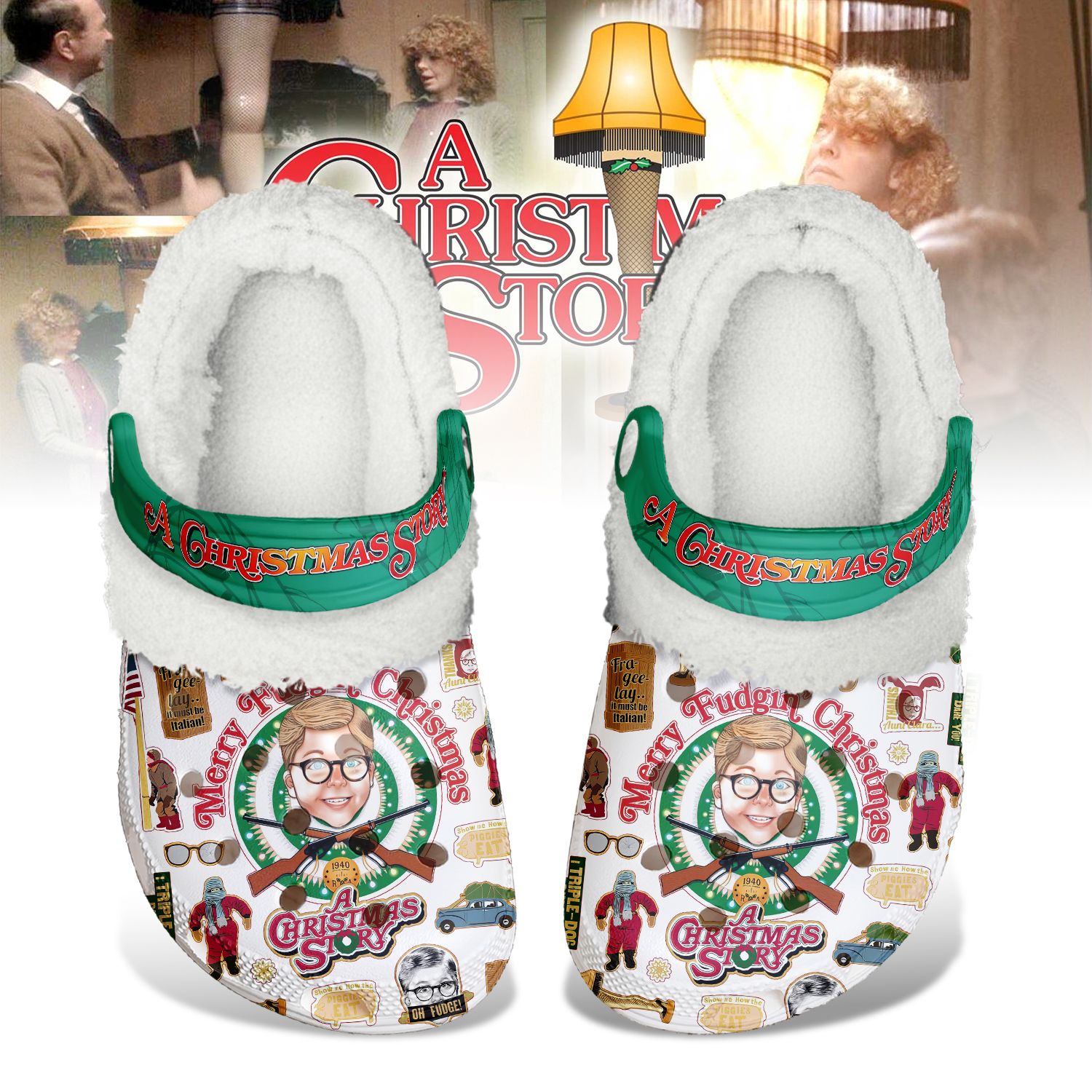 Gleammerch A Christmas Story Fleece Crocs Crocband Clogs Shoes Comfortable For Men Women and Kids
