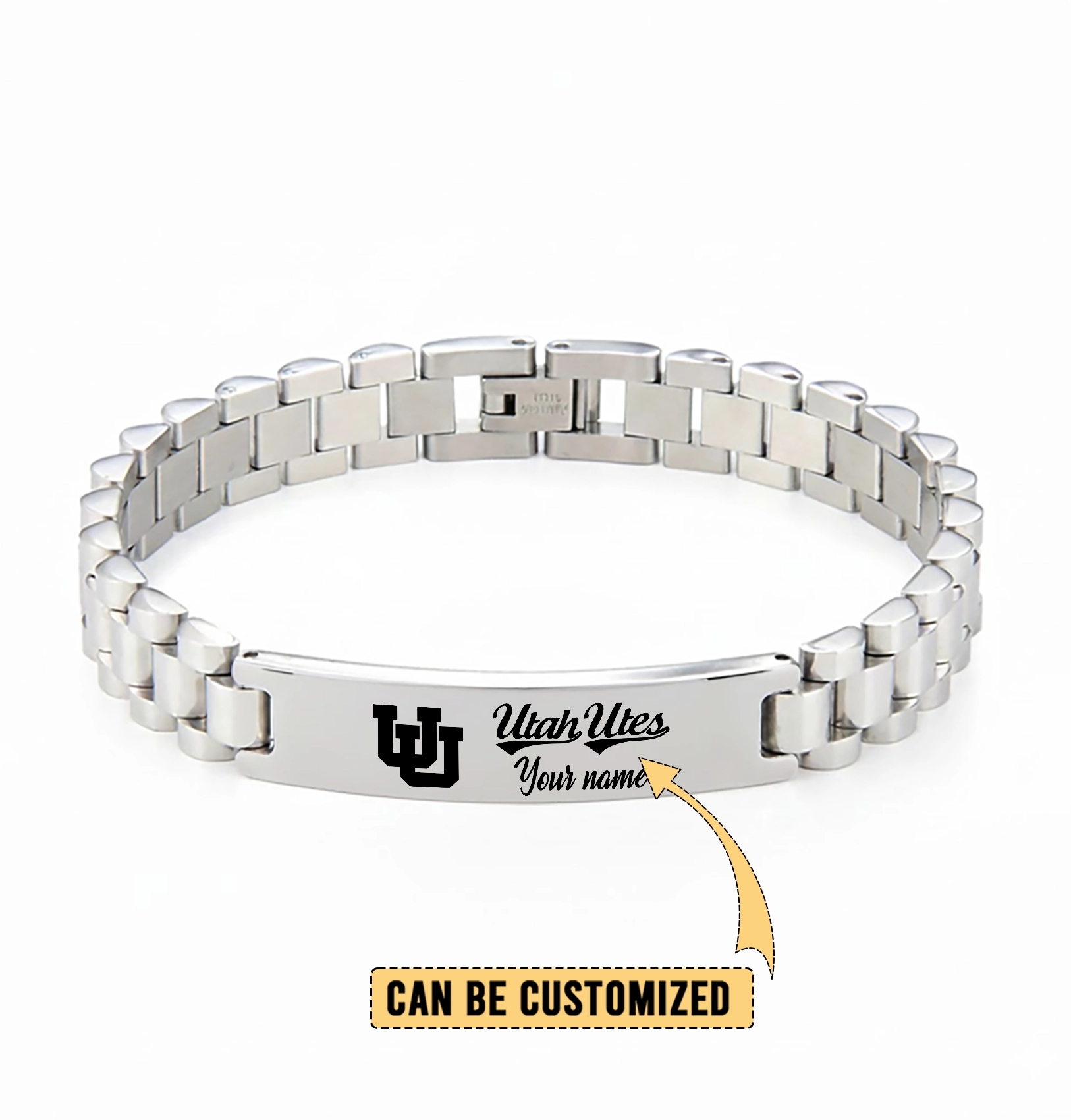 Gleammerch Utah Utes Personalized Men’s Silver Bracelet Gift For Fans