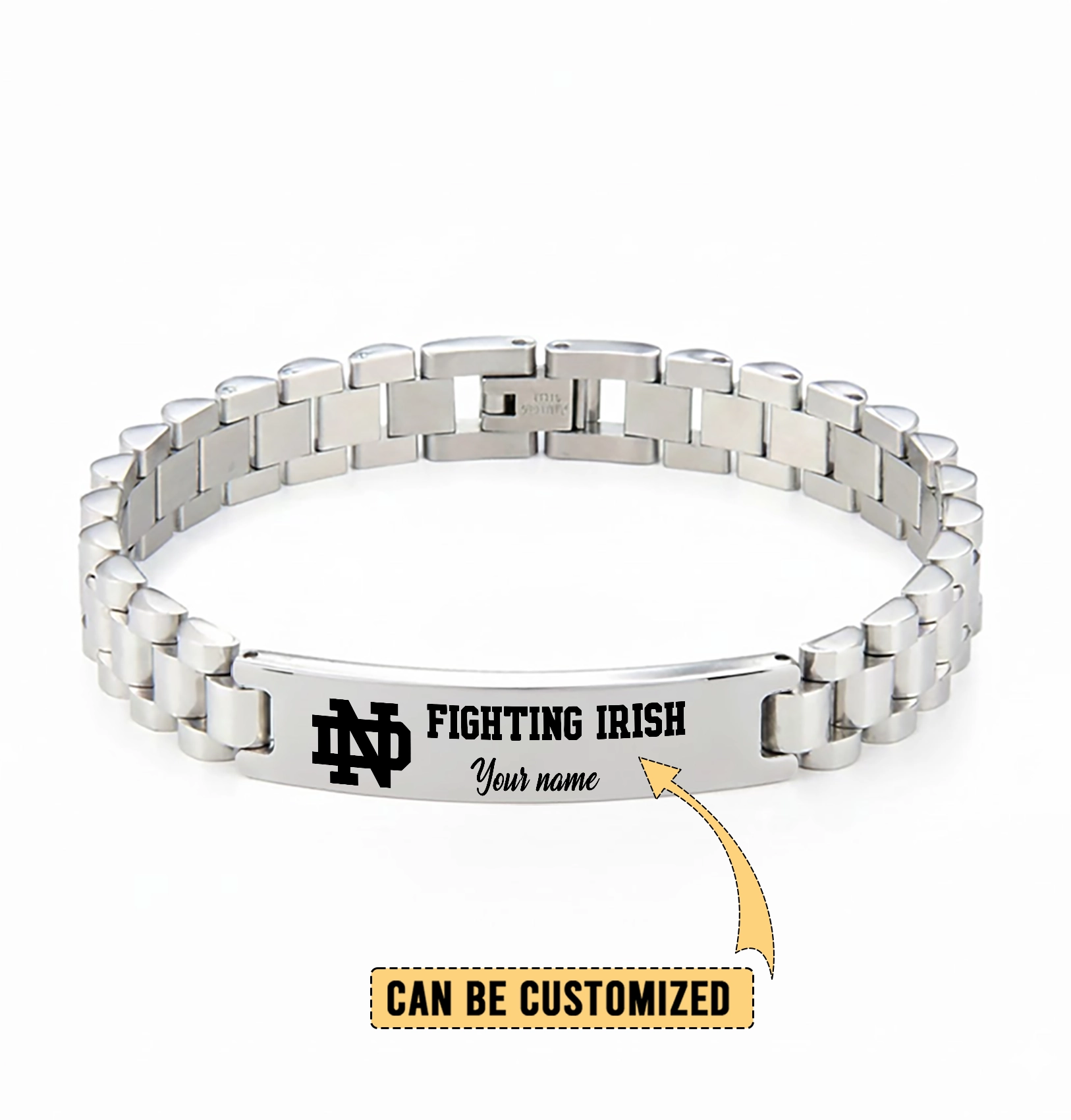 Gleammerch Notre Dame Fighting Irish Personalized Men’s Silver Bracelet Gift For Fans