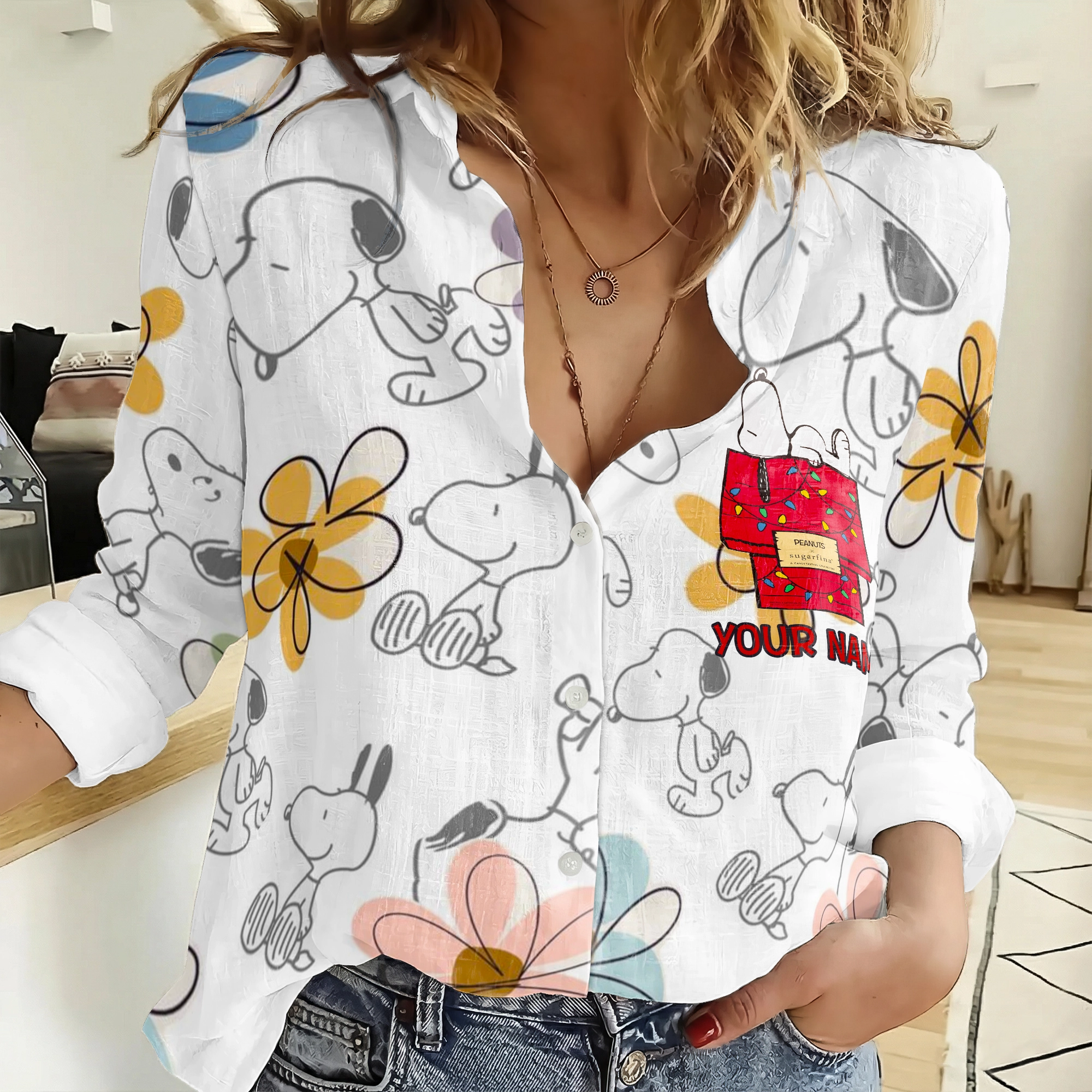Gleammerch Snoopy Personalized Women’s Casual Shirt Gift For Fans