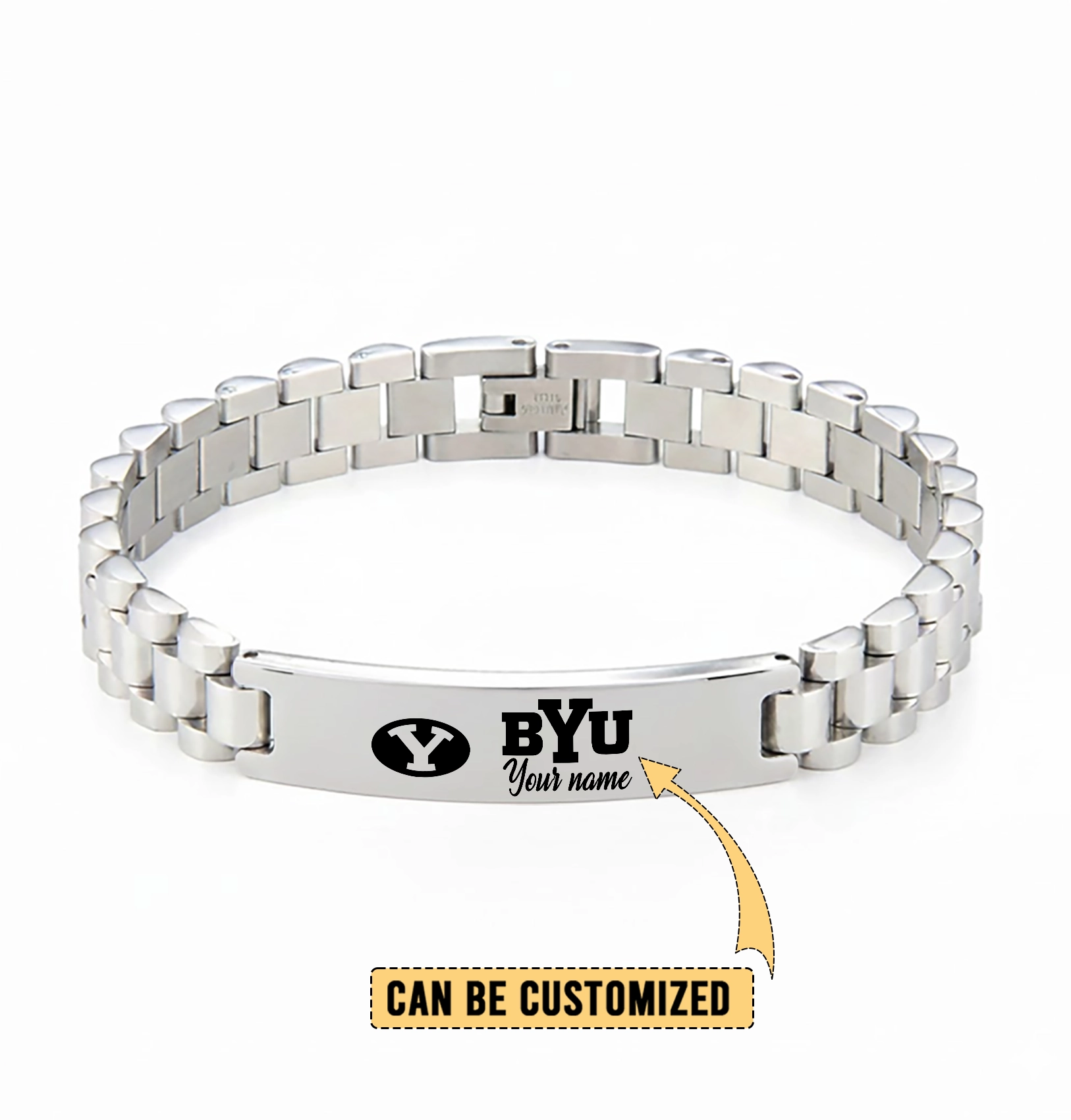 Gleammerch BYU Cougars Personalized Men’s Silver Bracelet Gift For Fans