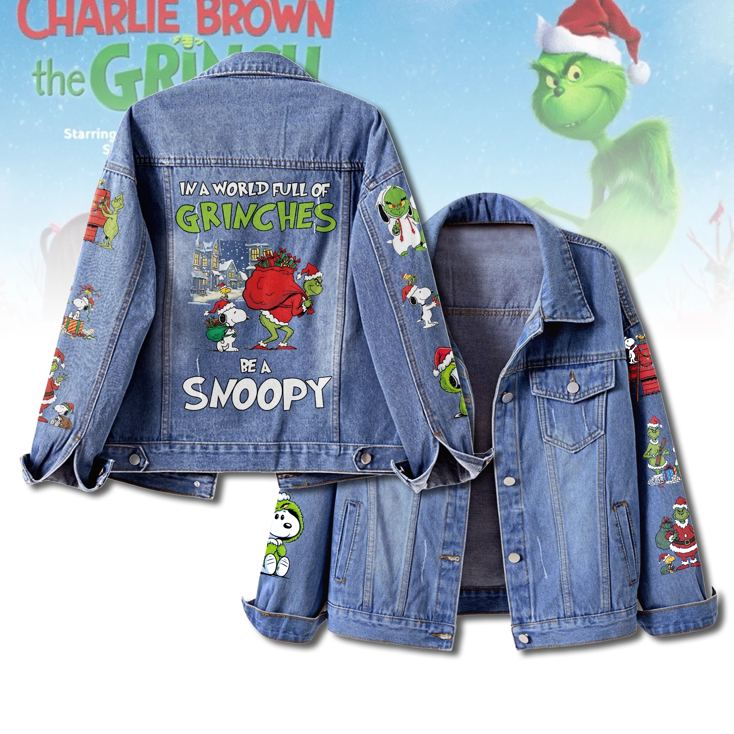 Gleammerch The Grinch x Snoopy x Christmas Jacket Gift For Fans