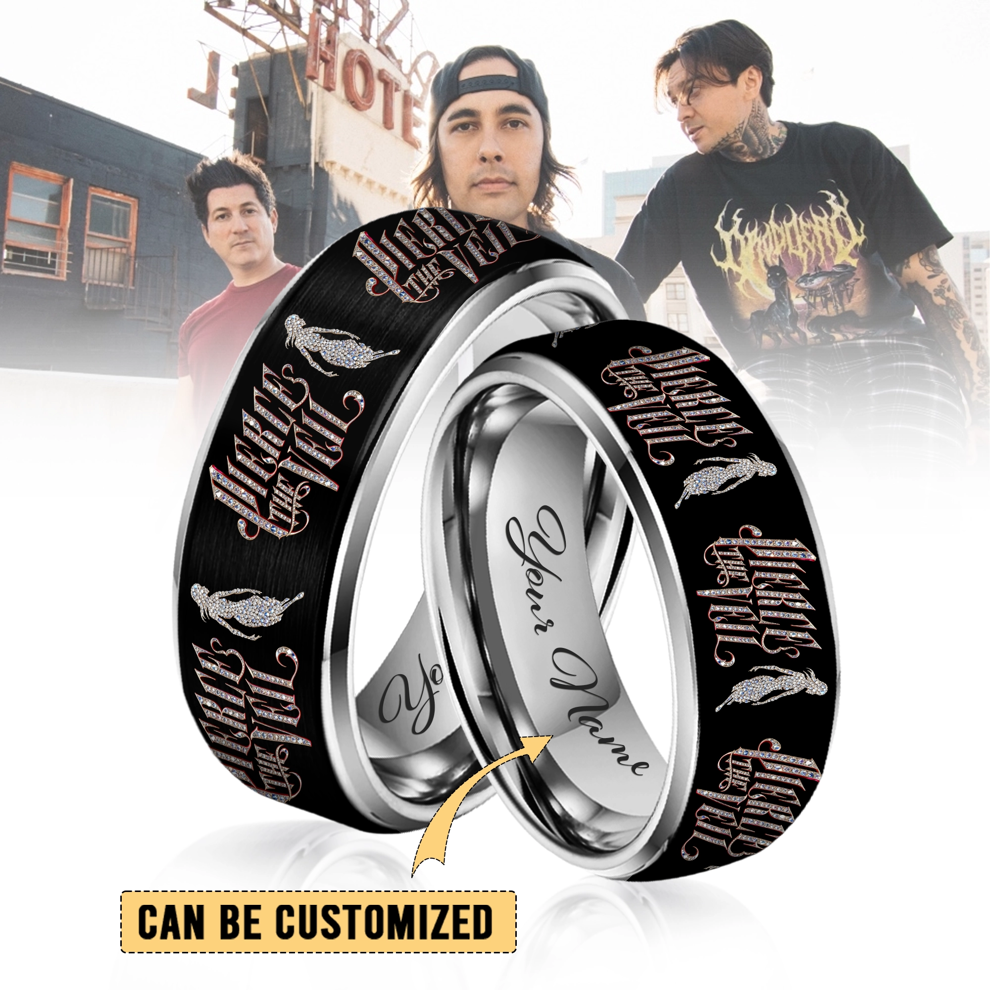 Gleammerch Pierce The Veil Silver Tungsten Rings Gift For Fans