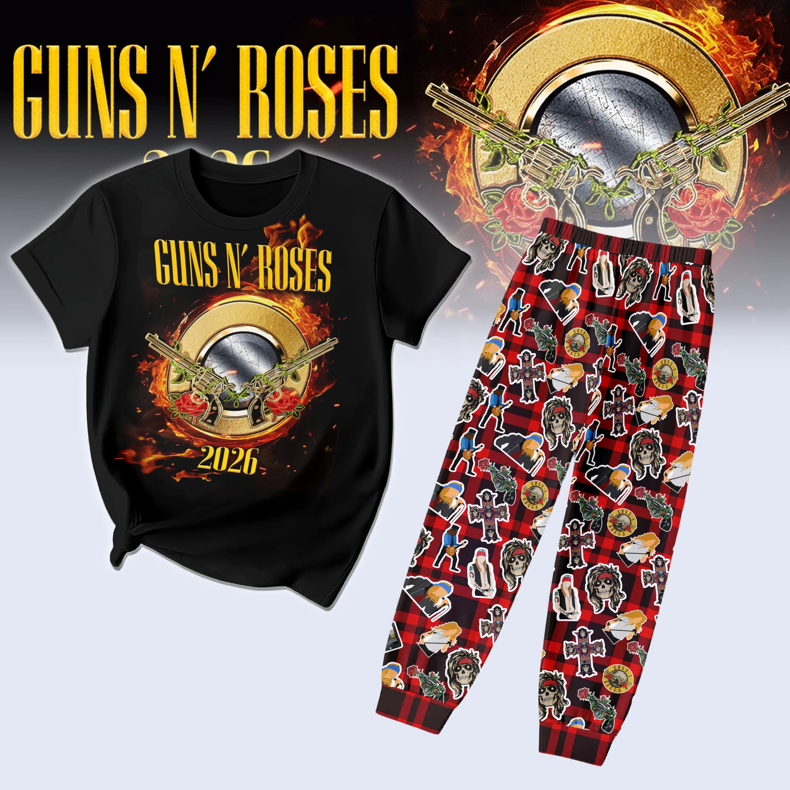 Gleammerch Guns N' Roses Pajamas Full Set Gifts For Fans