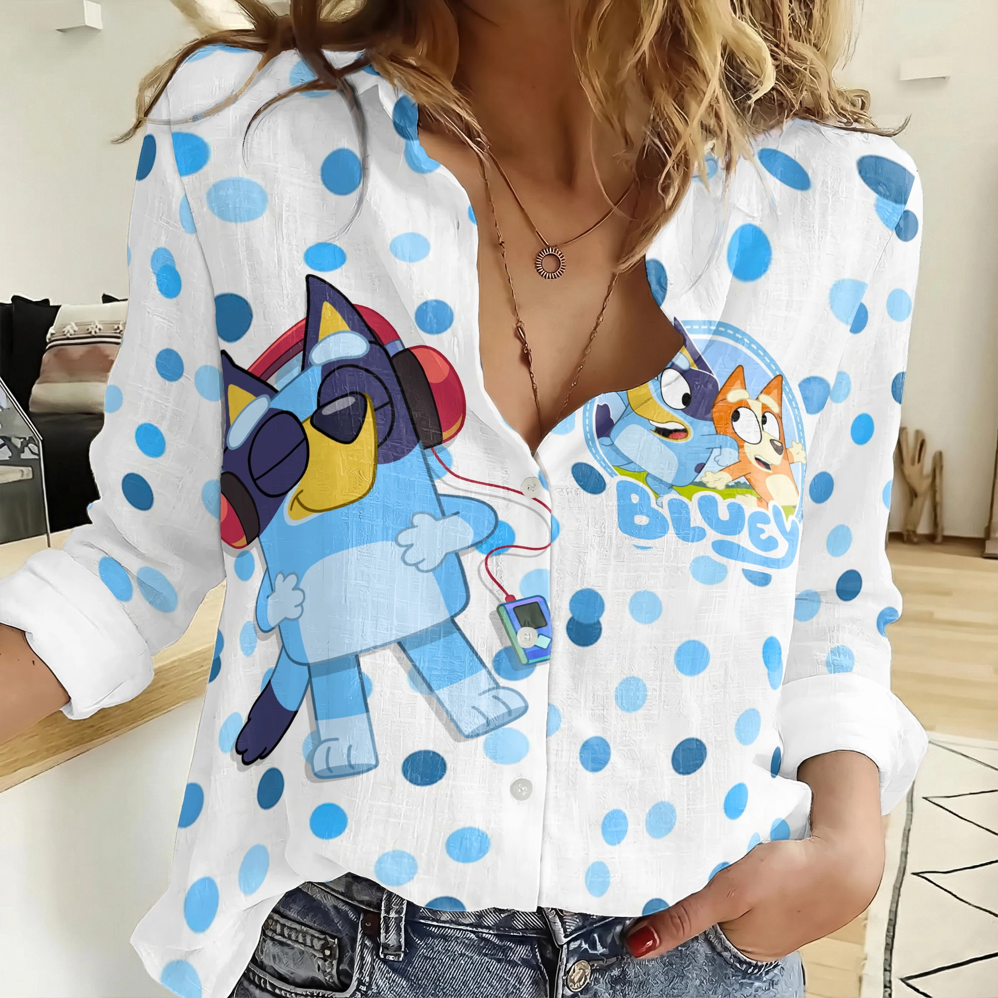 Gleammerch Bluey Personalized Women’s Casual Shirt Gift For Fans