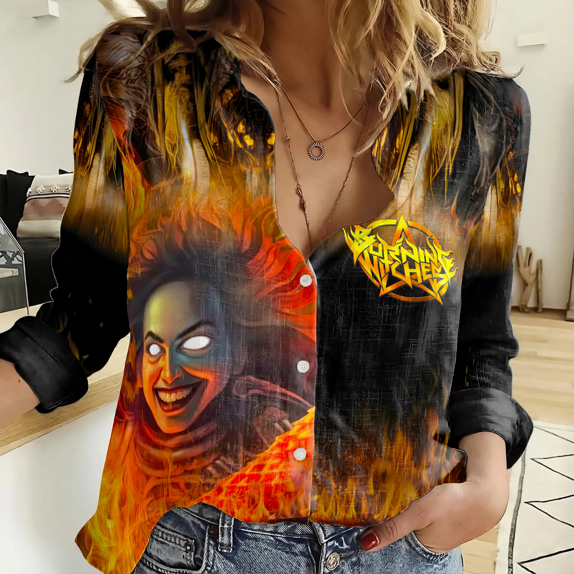 Gleammerch Burning Witches Personalized Women’s Casual Shirt Gift For Fans