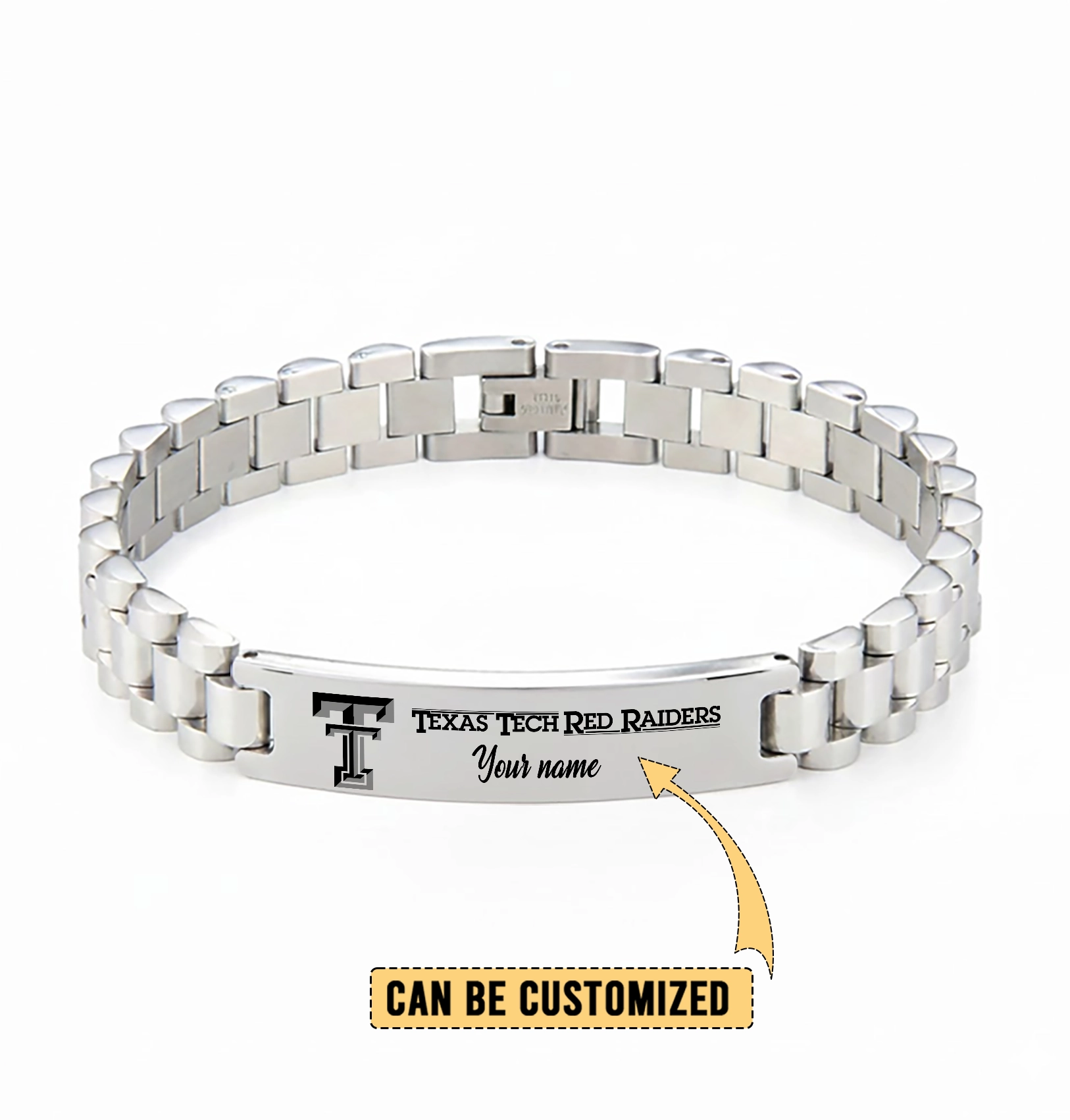 Gleammerch Texas Tech Red Raiders Personalized Men’s Silver Bracelet Gift For Fans