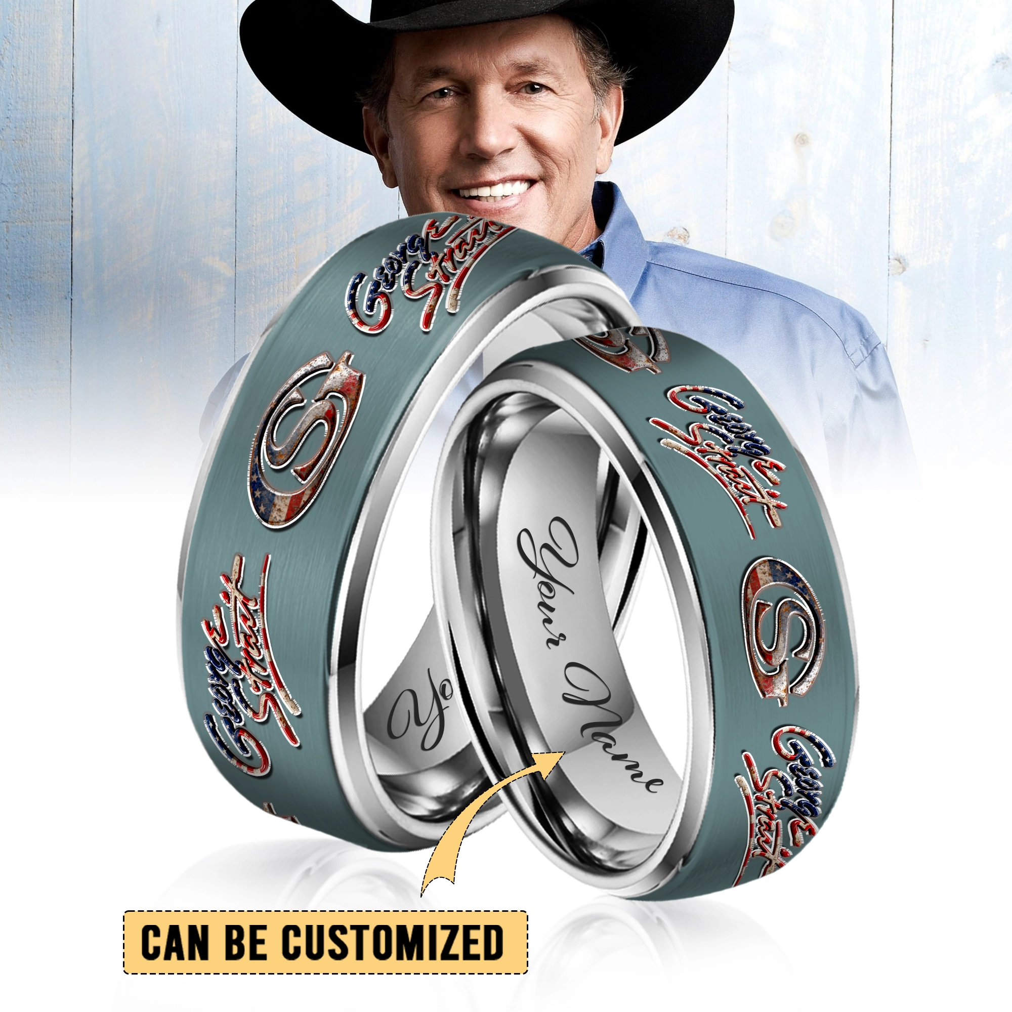 Gleammerch George Strait Silver Tungsten Rings Gift For Fans