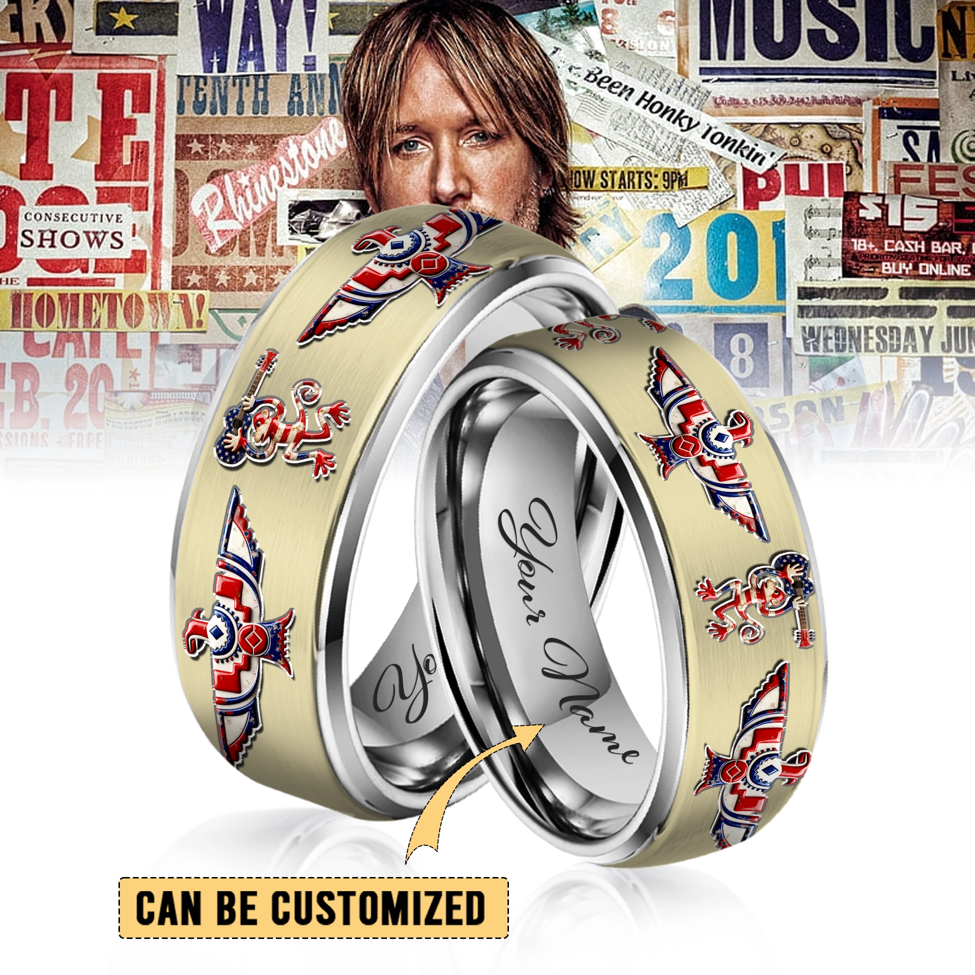 Gleammerch Keith Urban Silver Tungsten Rings Gift For Fans