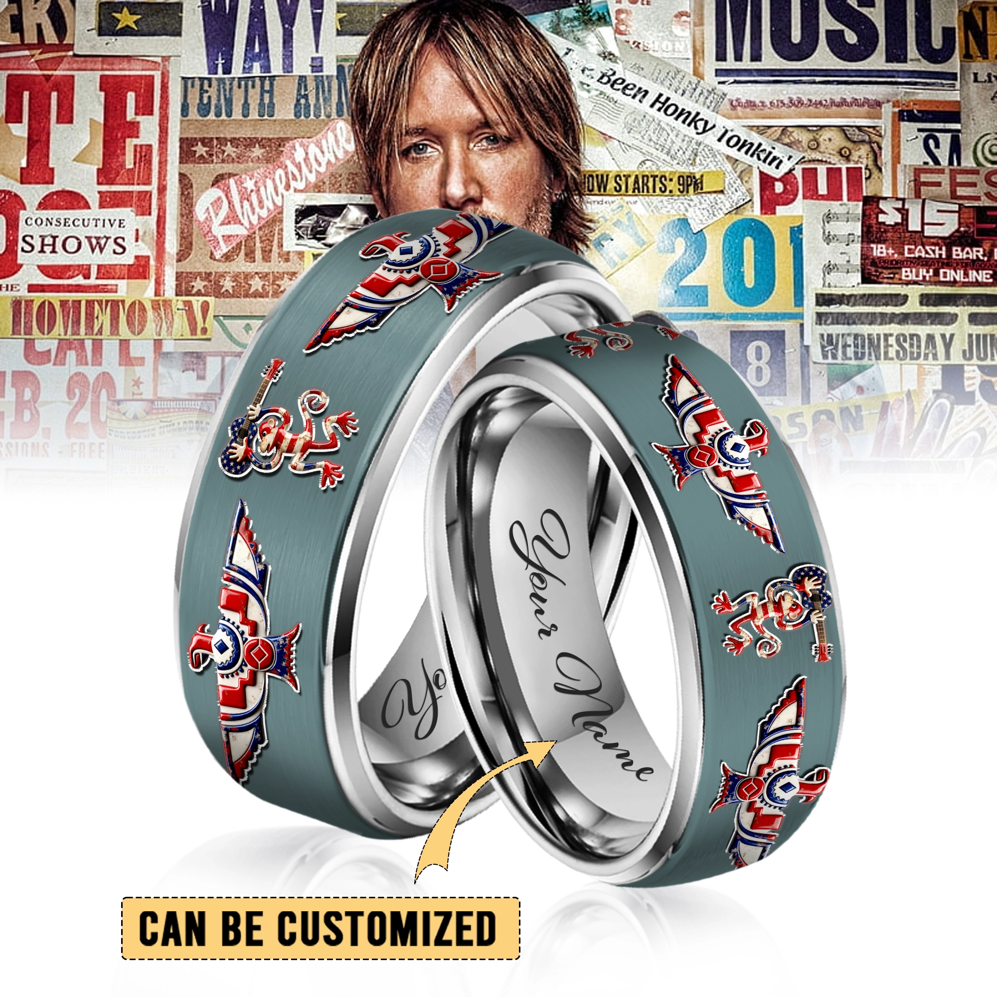 Gleammerch Keith Urban Silver Tungsten Rings Gift For Fans