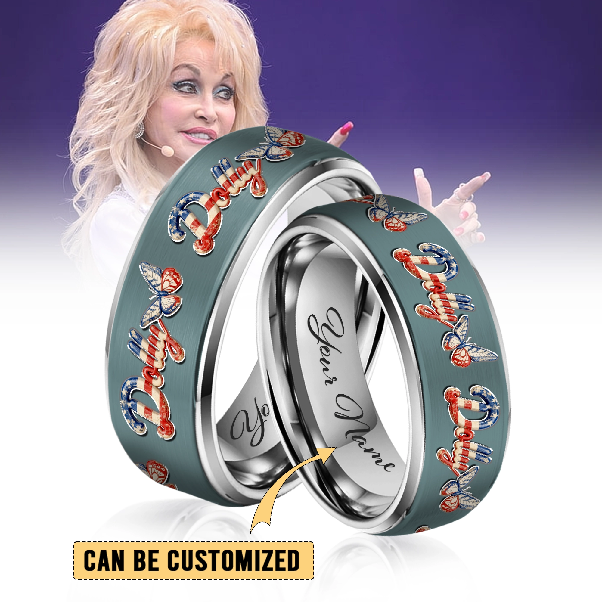Gleammerch Dolly Parton Silver Tungsten Rings Gift For Fans