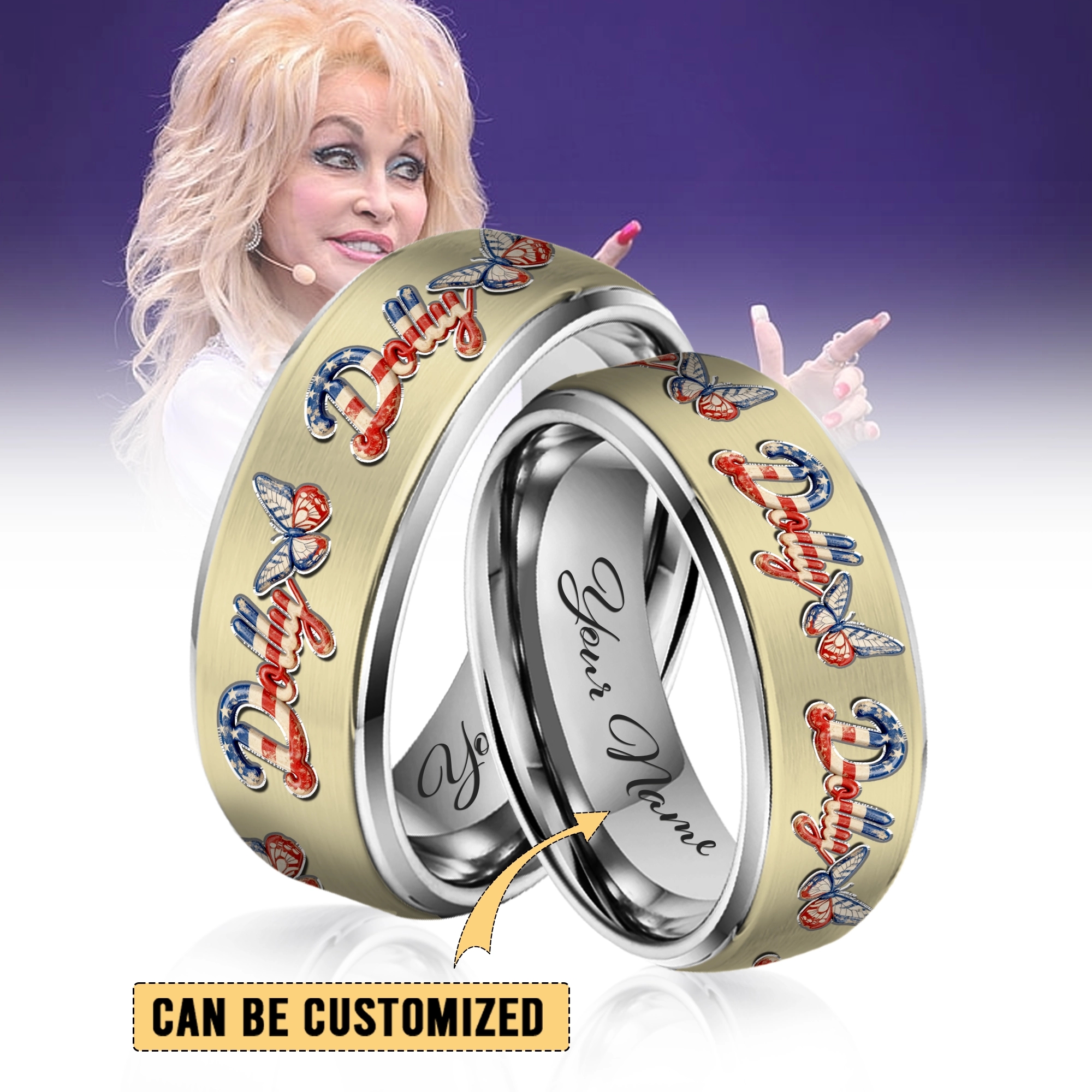Gleammerch Dolly Parton Silver Tungsten Rings Gift For Fans