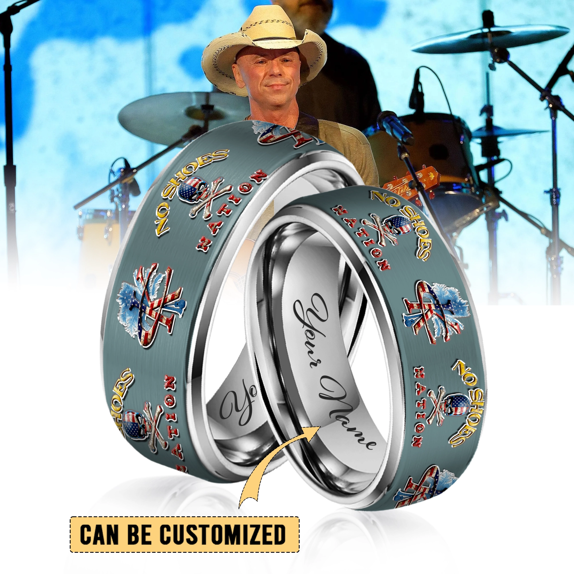 Gleammerch Kenny Chesney Silver Tungsten Rings Gift For Fans