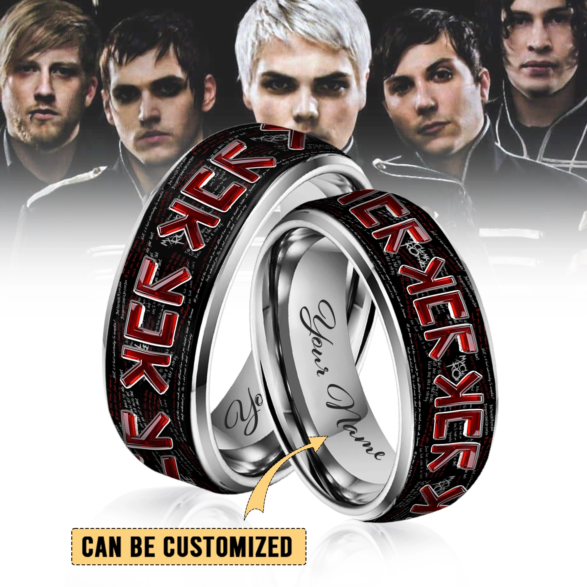 Gleammerch My Chemical Romance Silver Tungsten Rings Gift For Fans