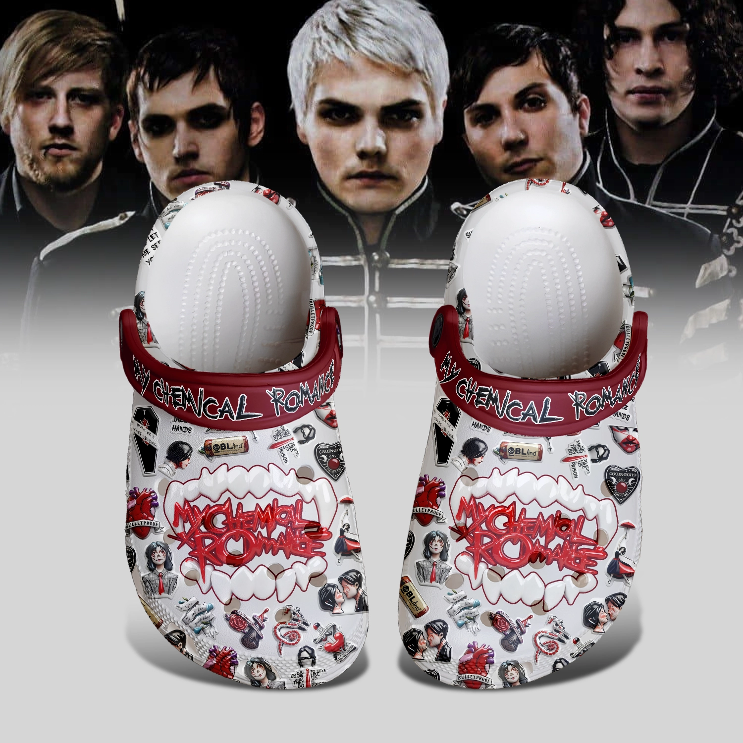 Gleammerch My Chemical Romance Crocs Crocband Clogs Shoes Comfortable For Men Women and Kids
