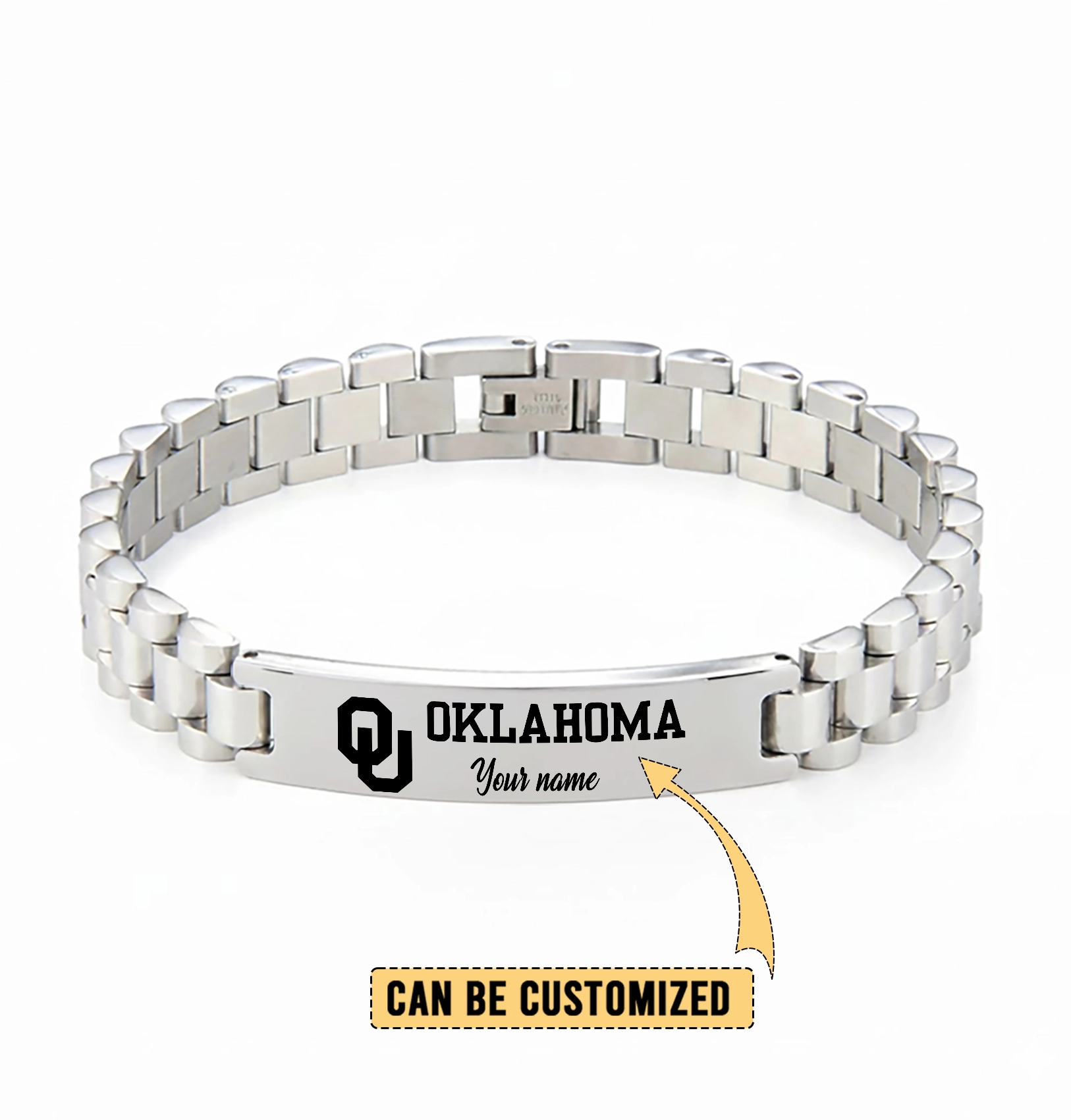 Gleammerch Oklahoma Sooners Personalized Men’s Silver Bracelet Gift For Fans