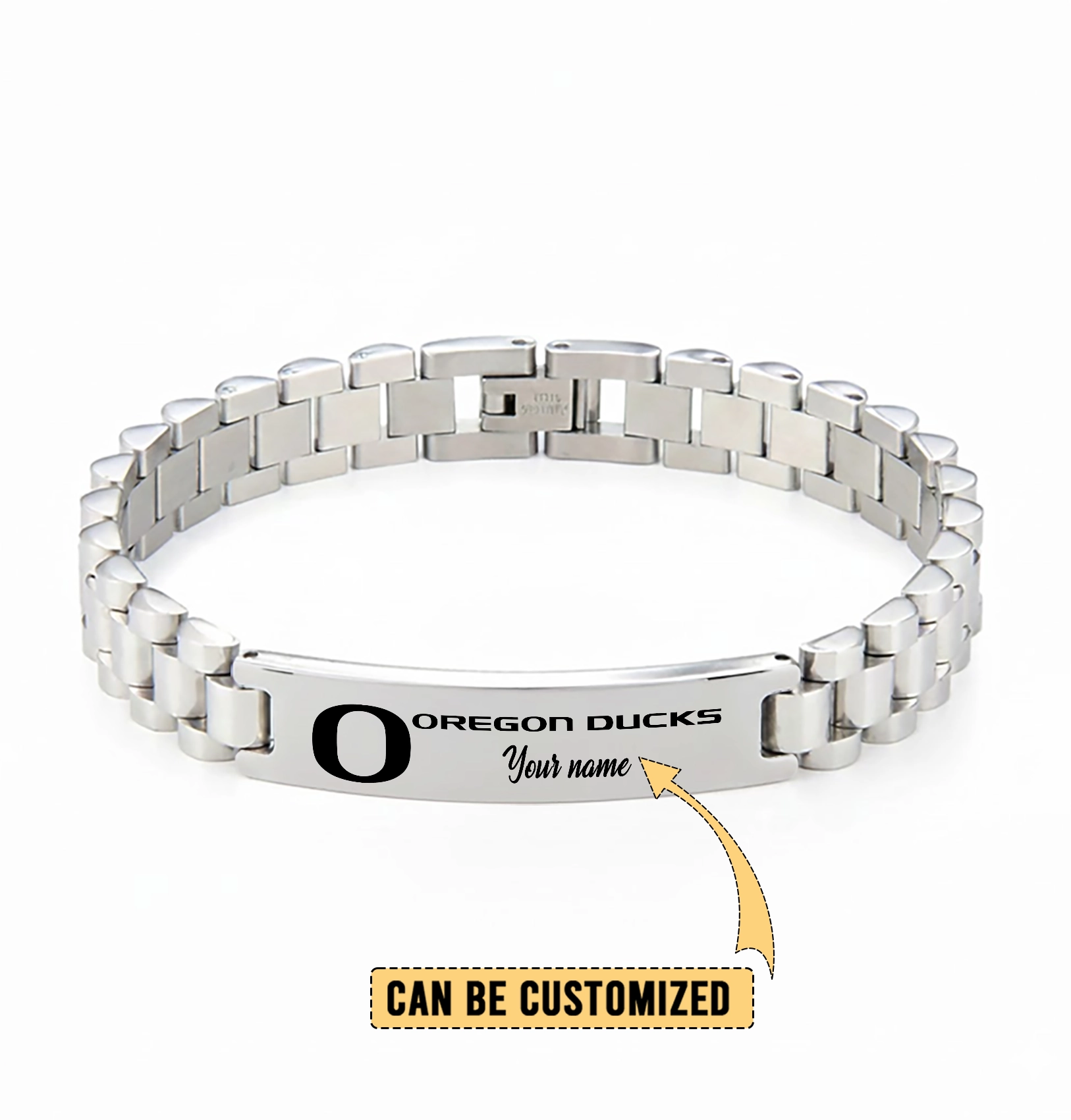 Gleammerch Oregon Ducks Personalized Men’s Silver Bracelet Gift For Fans