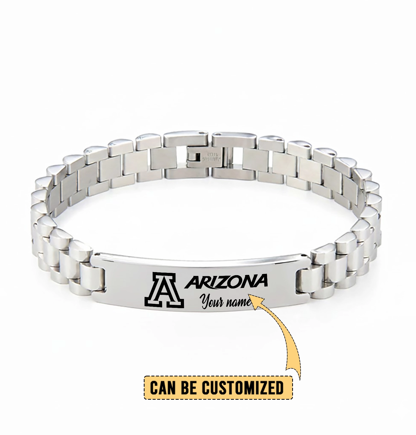 Gleammerch Arizona Wildcats Personalized Men’s Silver Bracelet Gift For Fans