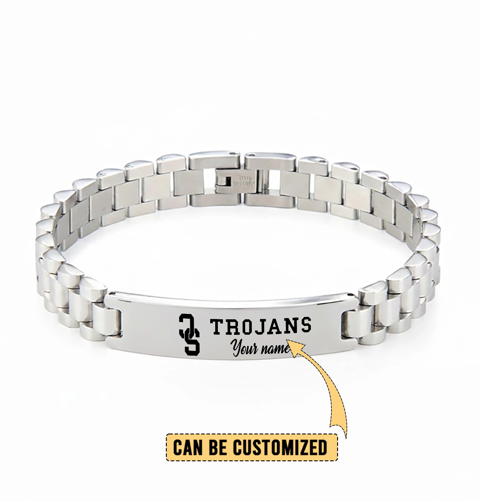 Gleammerch USC Trojans Personalized Men’s Silver Bracelet Gift For Fans