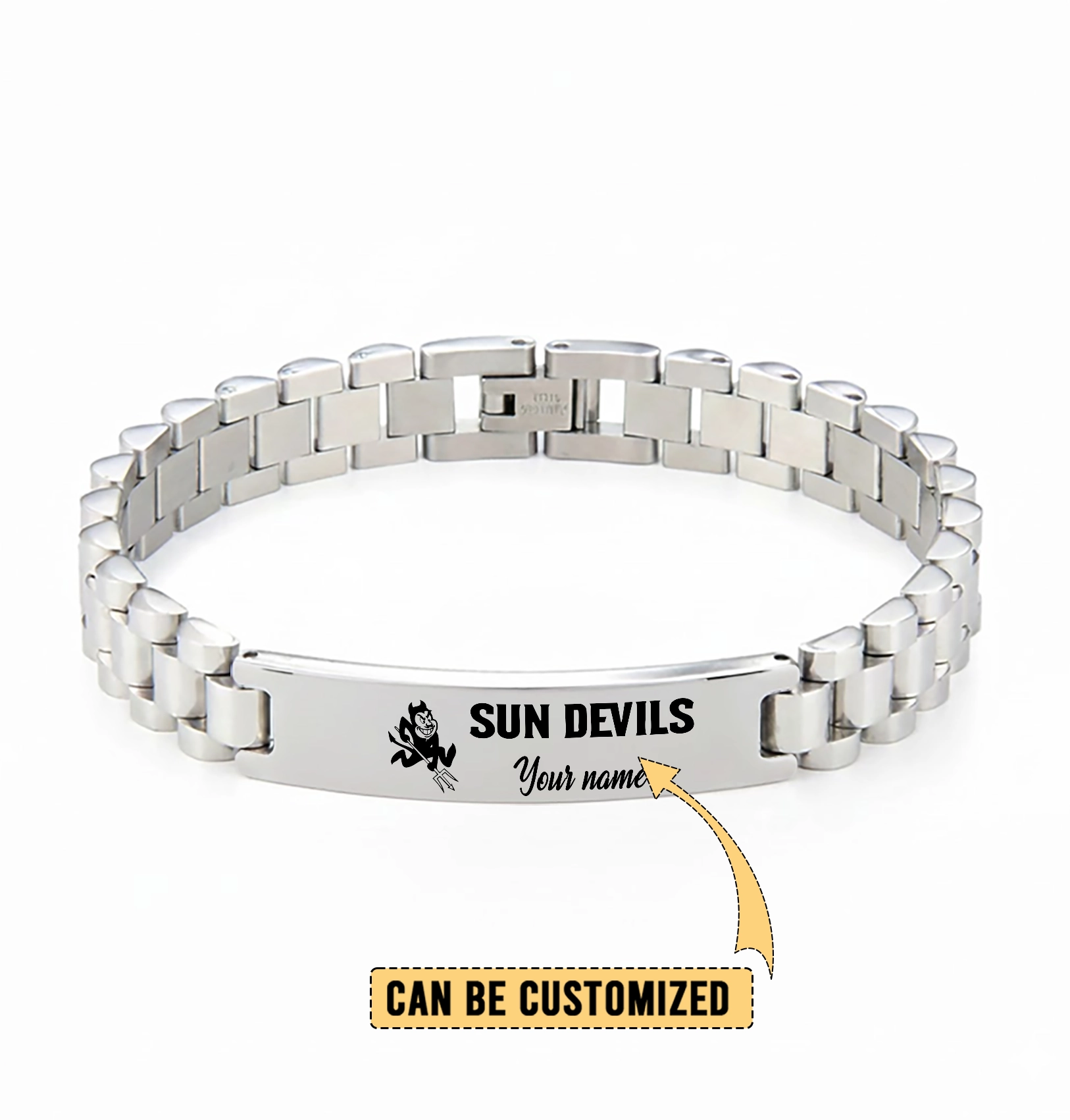 Gleammerch Arizona StateSun Devils Personalized Men’s Silver Bracelet Gift For Fans