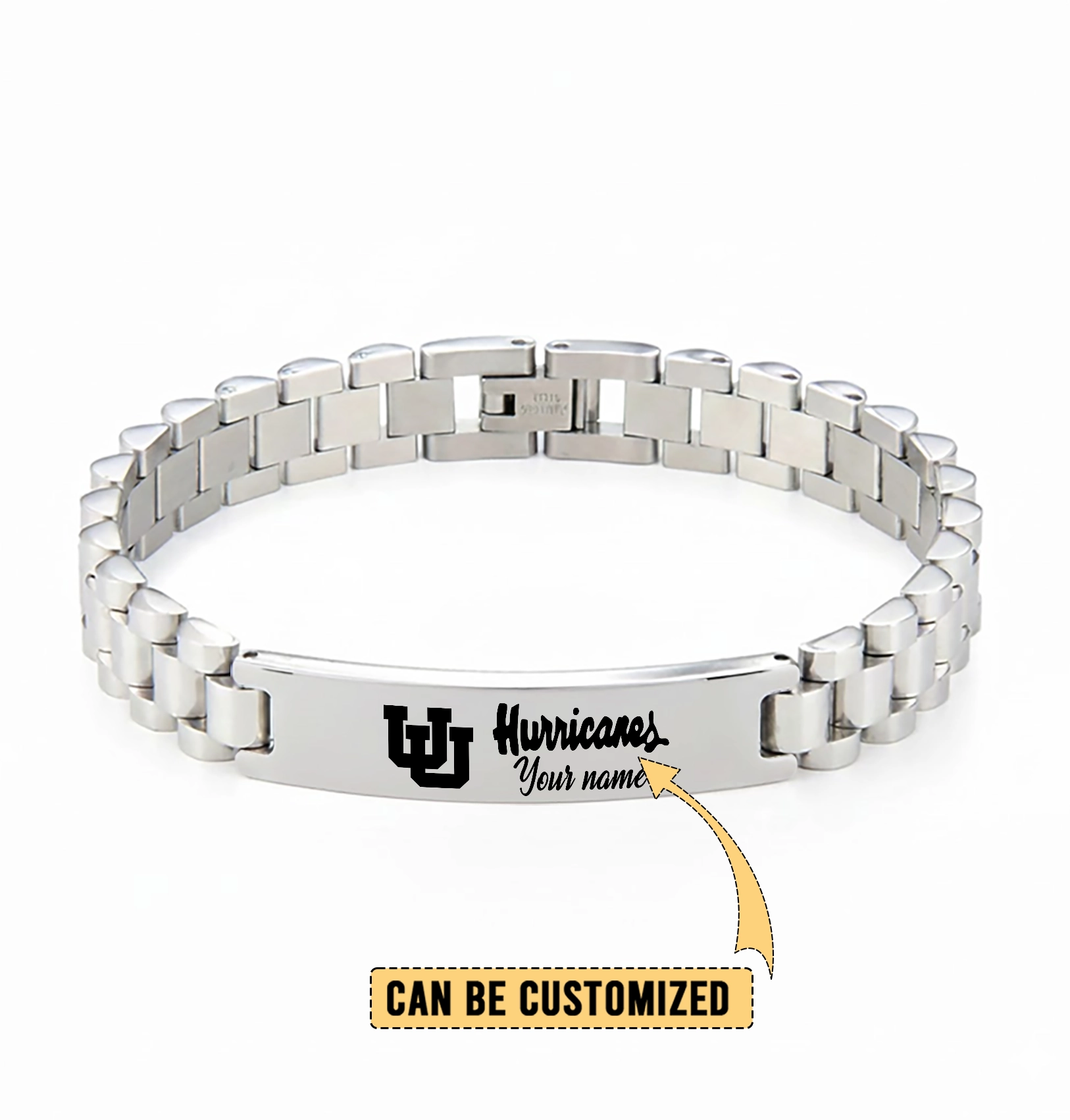 Gleammerch Miami Hurricanes Personalized Men’s Silver Bracelet Gift For Fans