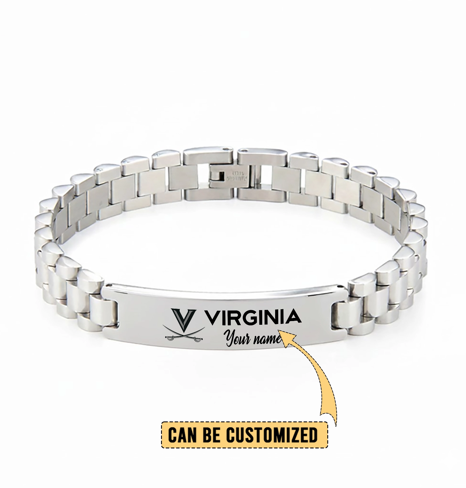 Gleammerch Virginia Cavaliers Personalized Men’s Silver Bracelet Gift For Fans