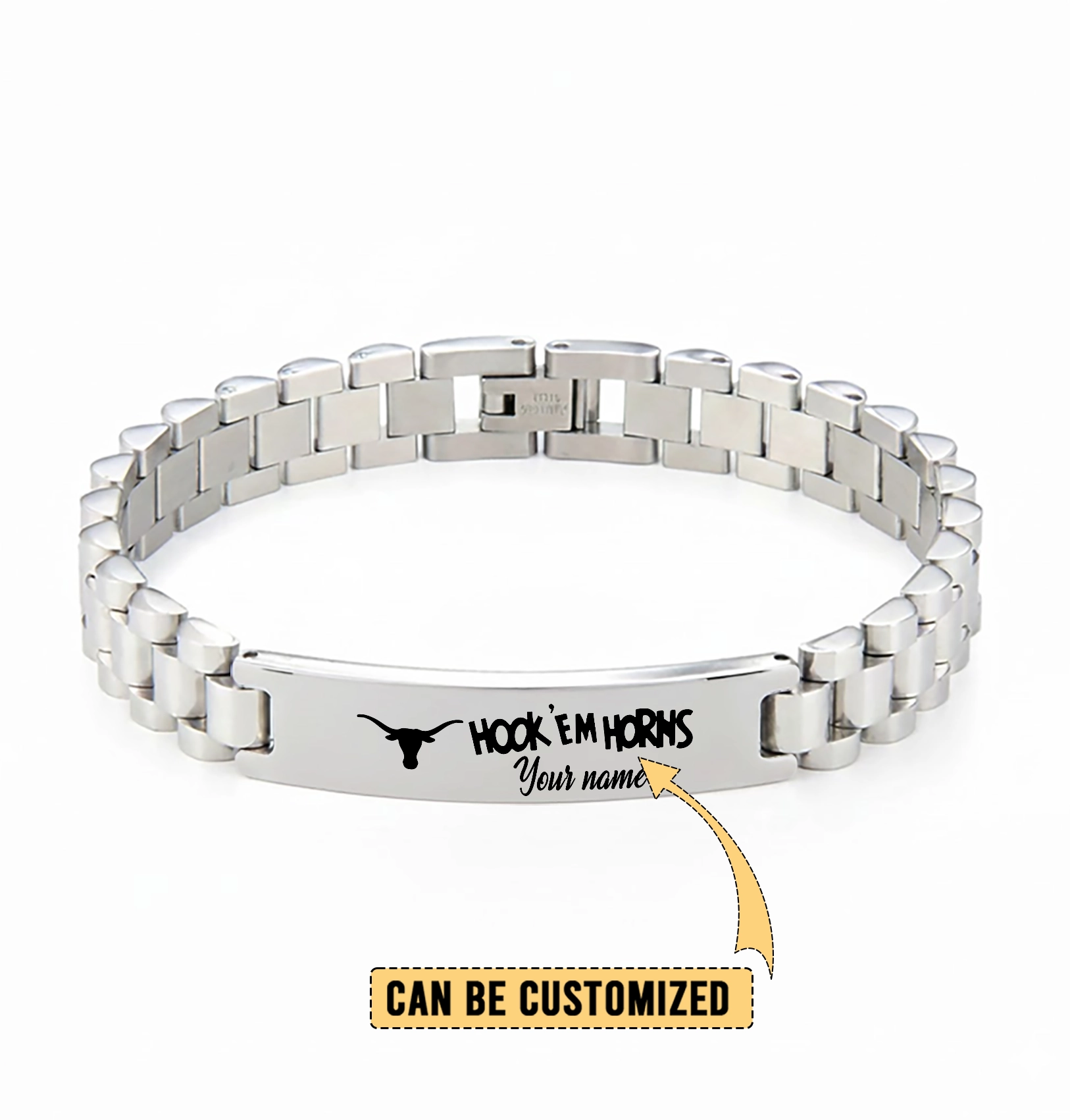 Gleammerch Texas Longhorns Personalized Men’s Silver Bracelet Gift For Fans