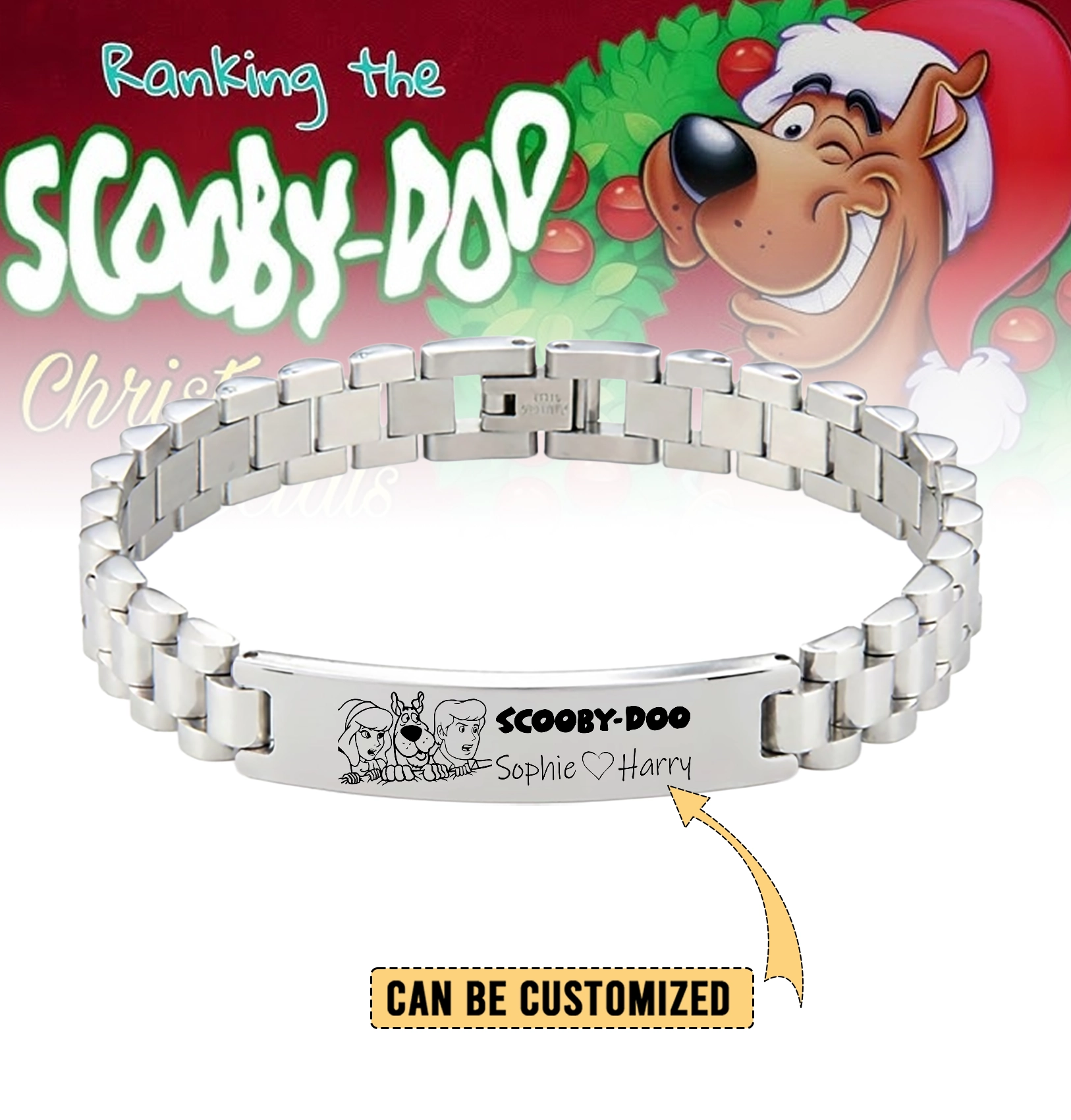 Gleammerch Scooby Doo x Christmas Personalized Men’s Silver Bracelet Gift For Fans