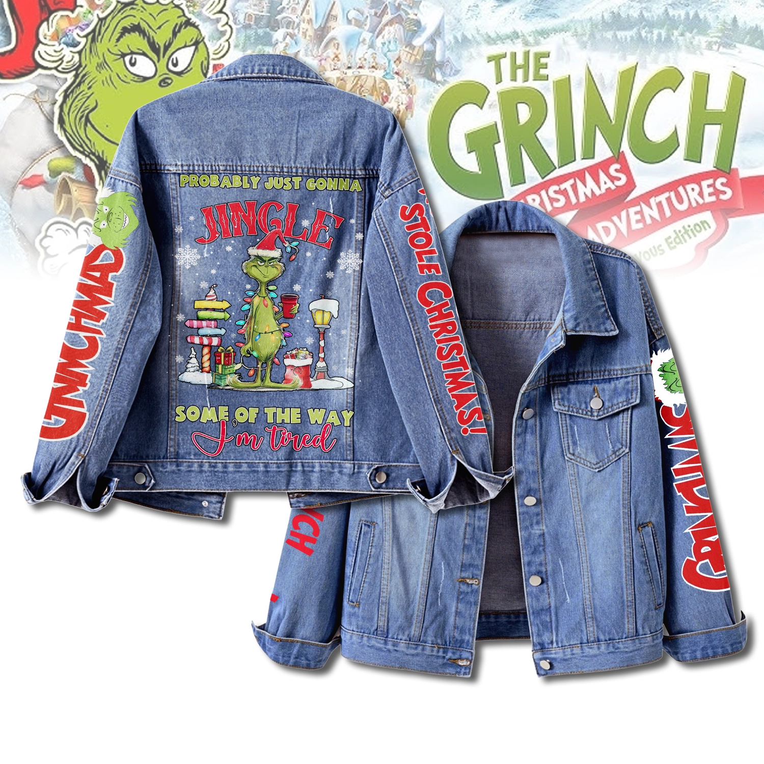 Gleammerch The Grinch Denim Jacket Gift For Fans