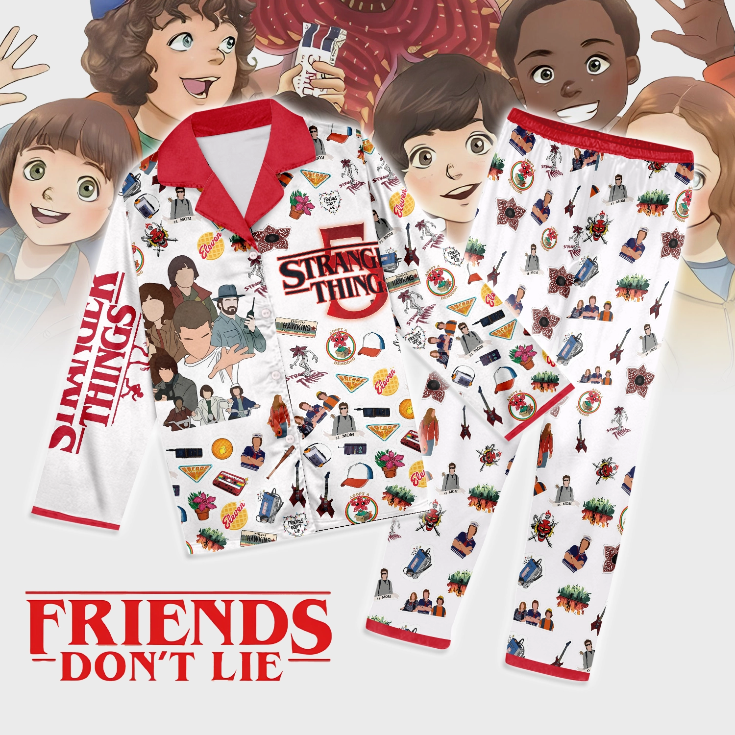 Gleammerch Stranger Things Long Pajamas Set Gifts For Fans