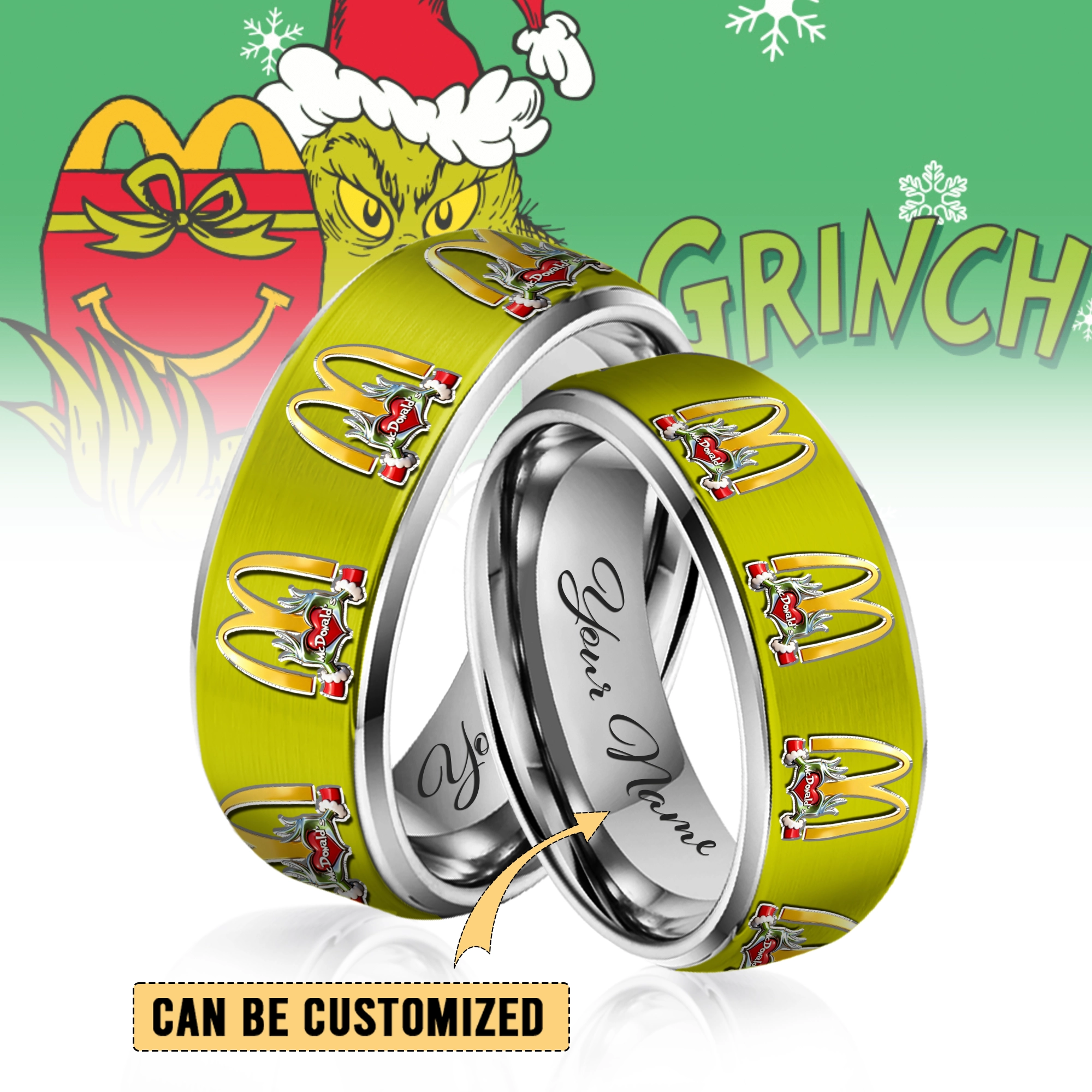 Gleammerch The Grinch x Mcdonald's Silver Tungsten Rings Gift For Fans