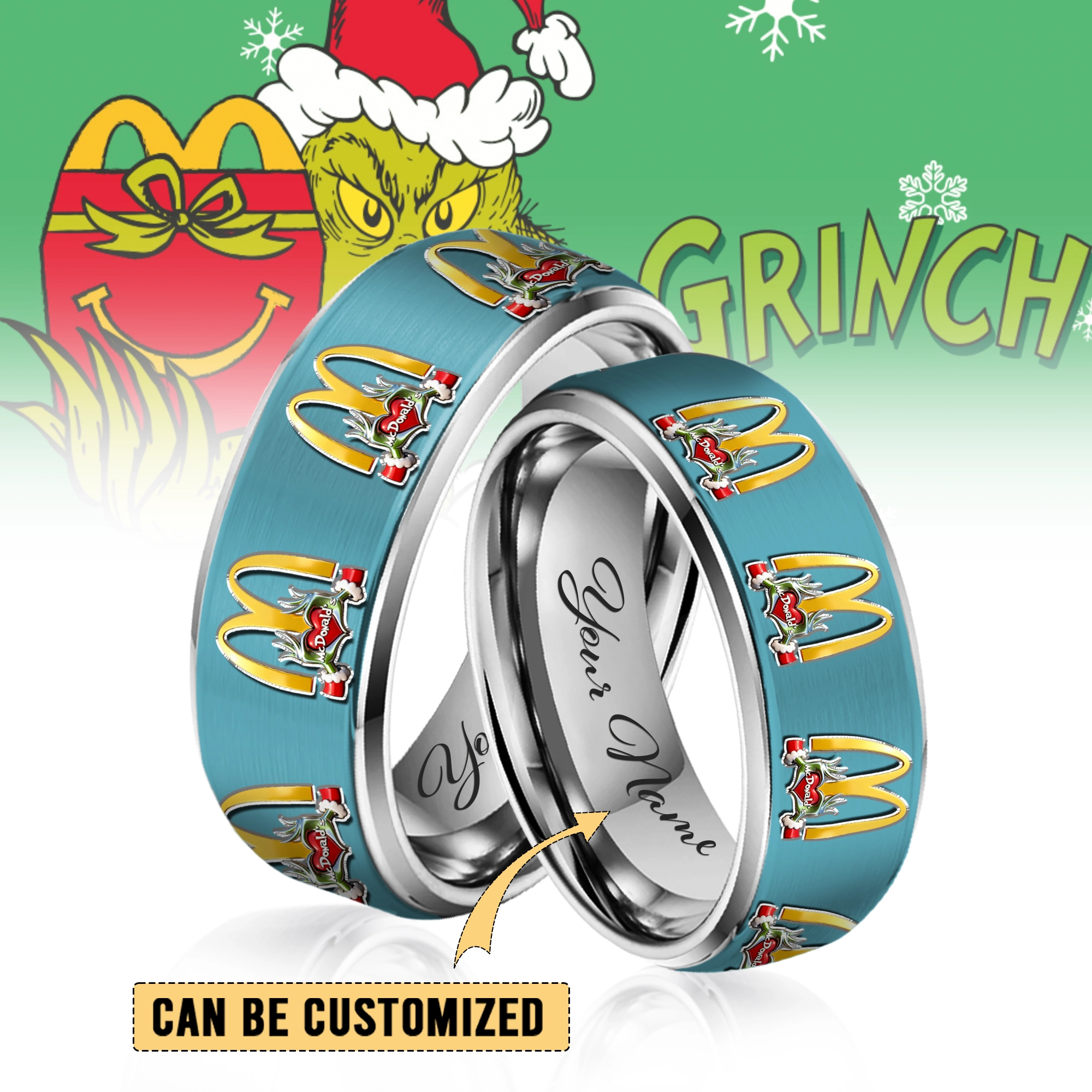 Gleammerch The Grinch x Mcdonald's Silver Tungsten Rings Gift For Fans