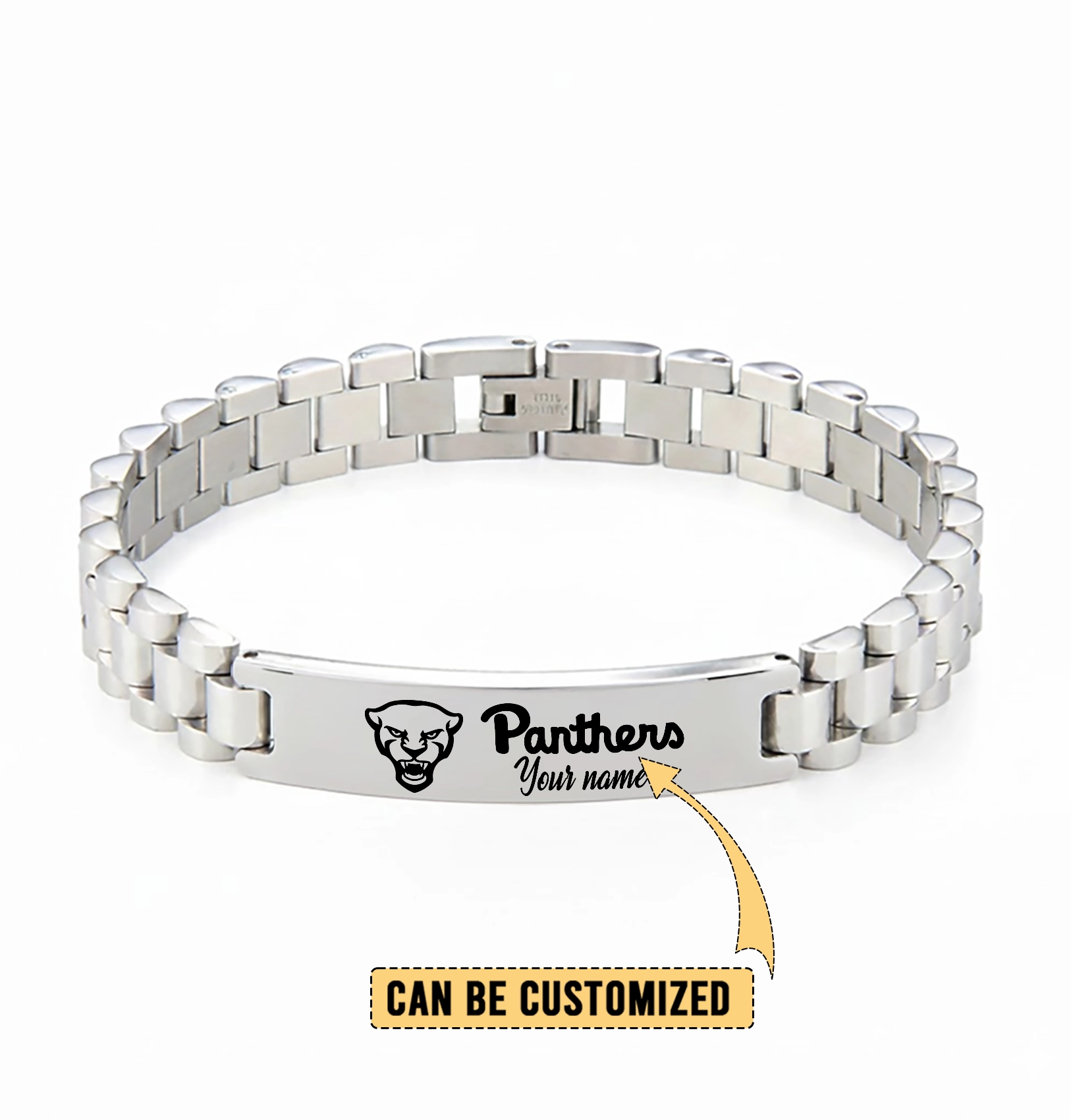 Gleammerch Pittsburgh Panthers Personalized Men’s Silver Bracelet Gift For Fans