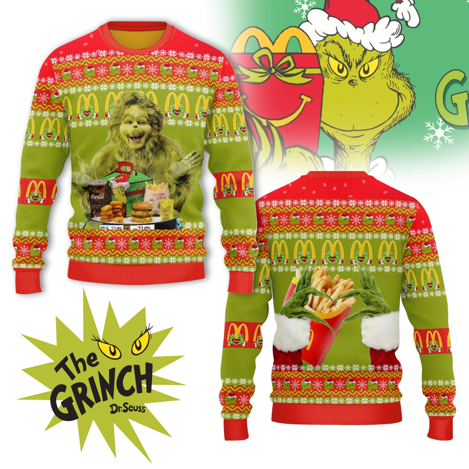 Gleammerch The Grinch x Mcdonald's Personalized Ugly Sweater For Fans