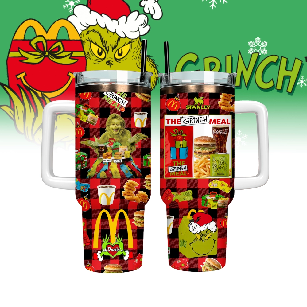 Gleammerch The Grinch x Mcdonald's Custom Stanley Quencher 40oz Stainless Steel Tumbler With Handle