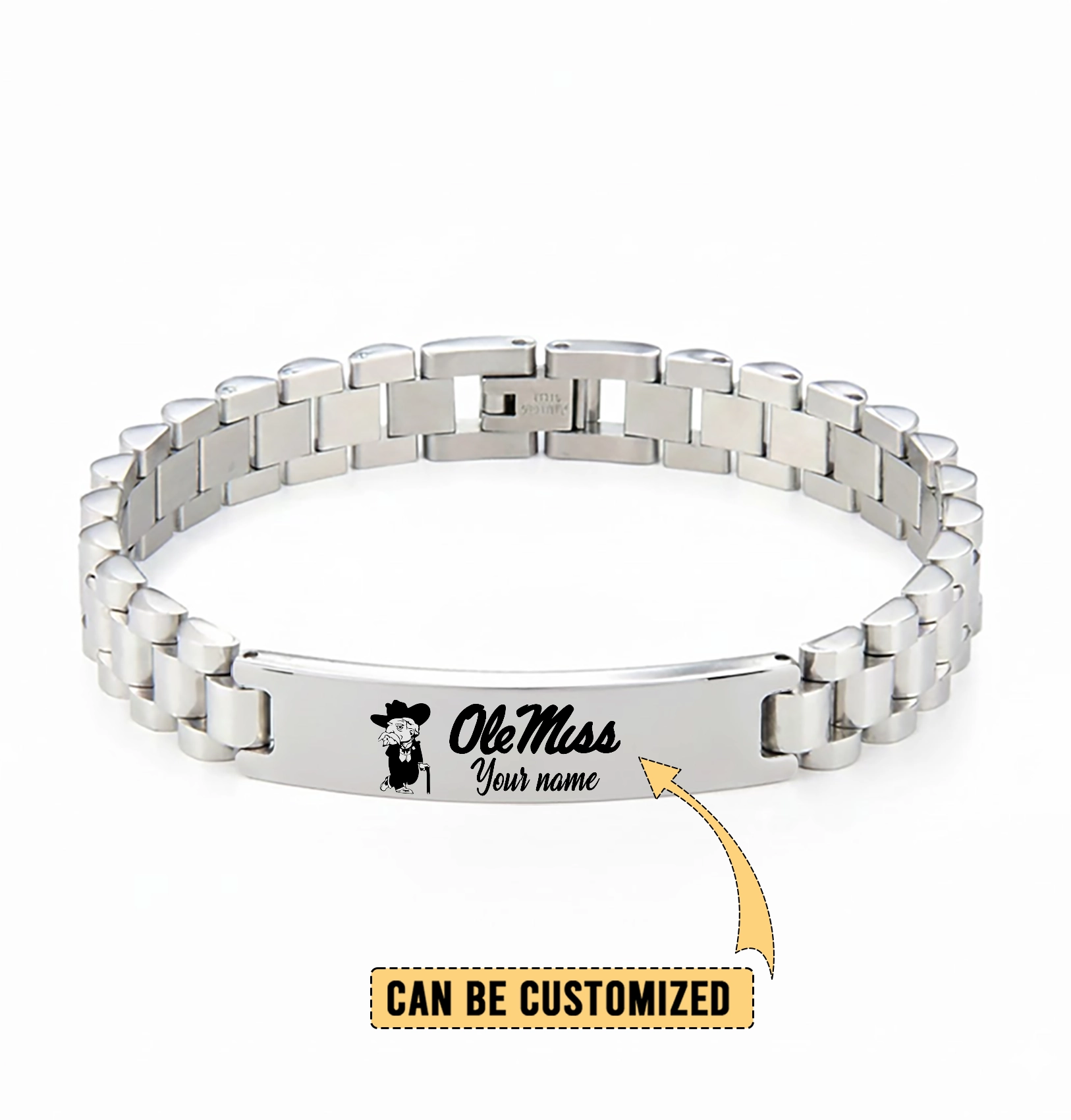 Gleammerch Ole Miss Rebels Personalized Men’s Silver Bracelet Gift For Fans