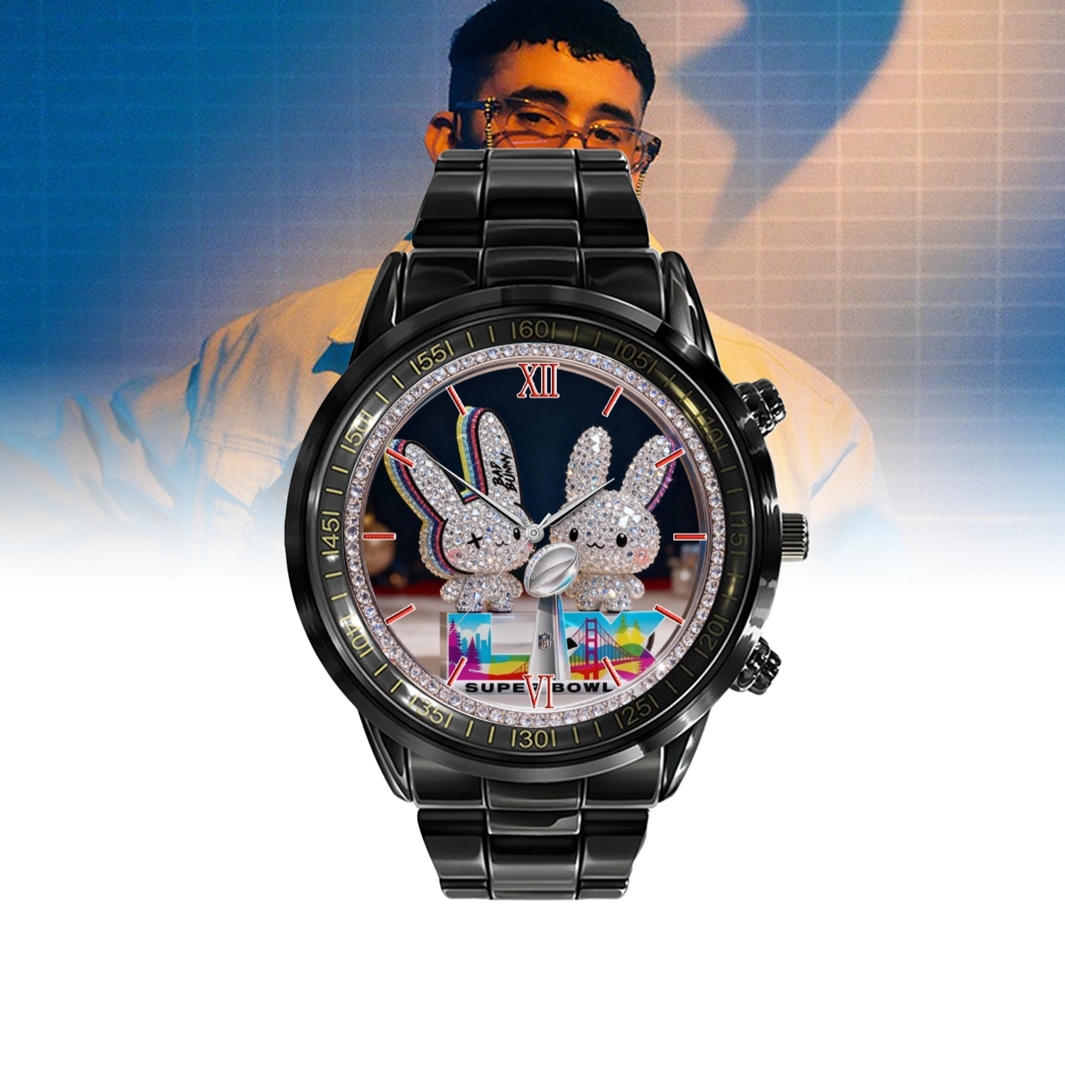 Gleammerch Bad Bunny Personalized Stainless Steel Hand Watch Gift For Fans