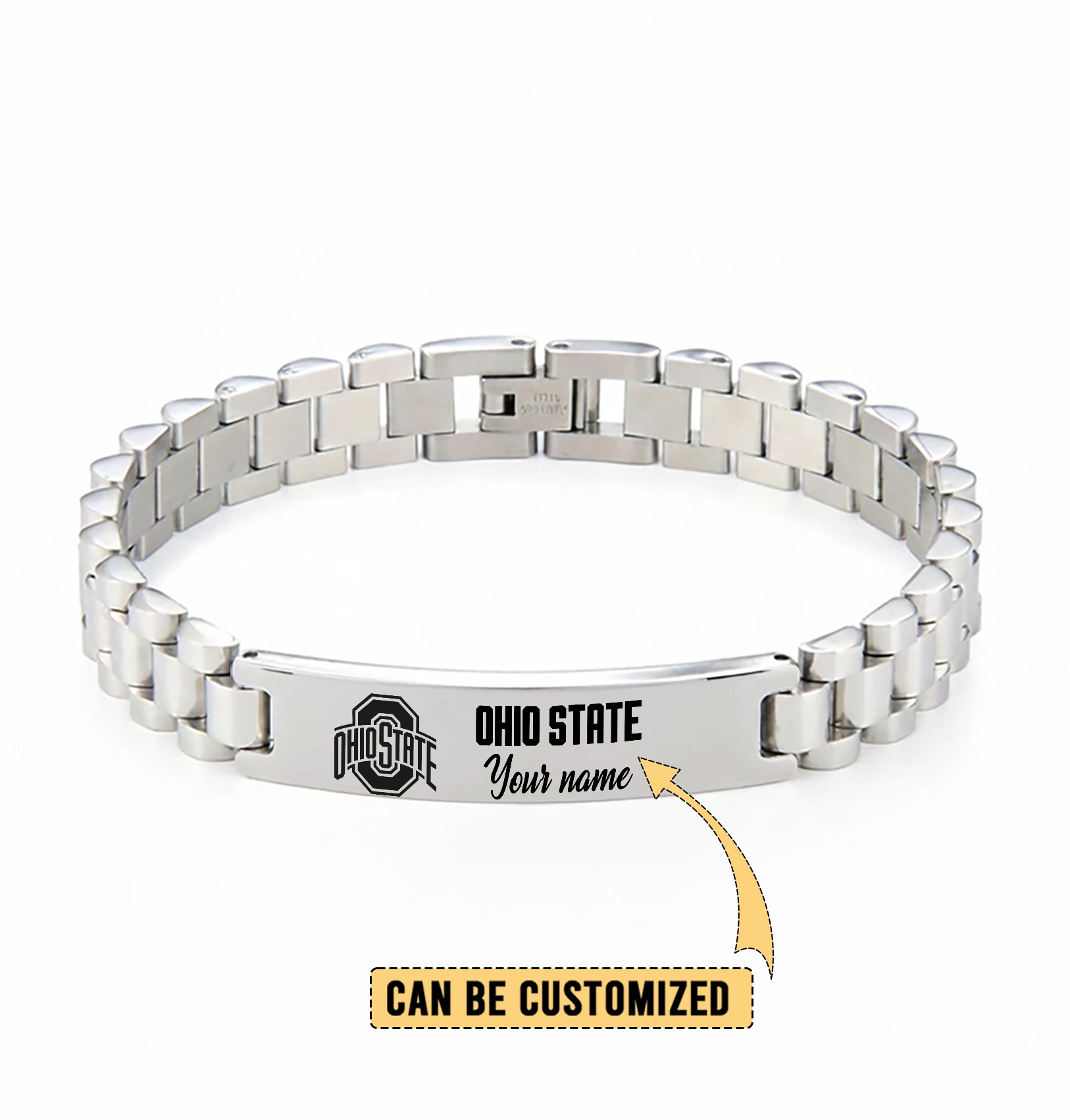 Gleammerch Ohio State Buckeyes Personalized Men’s Silver Bracelet Gift For Fans