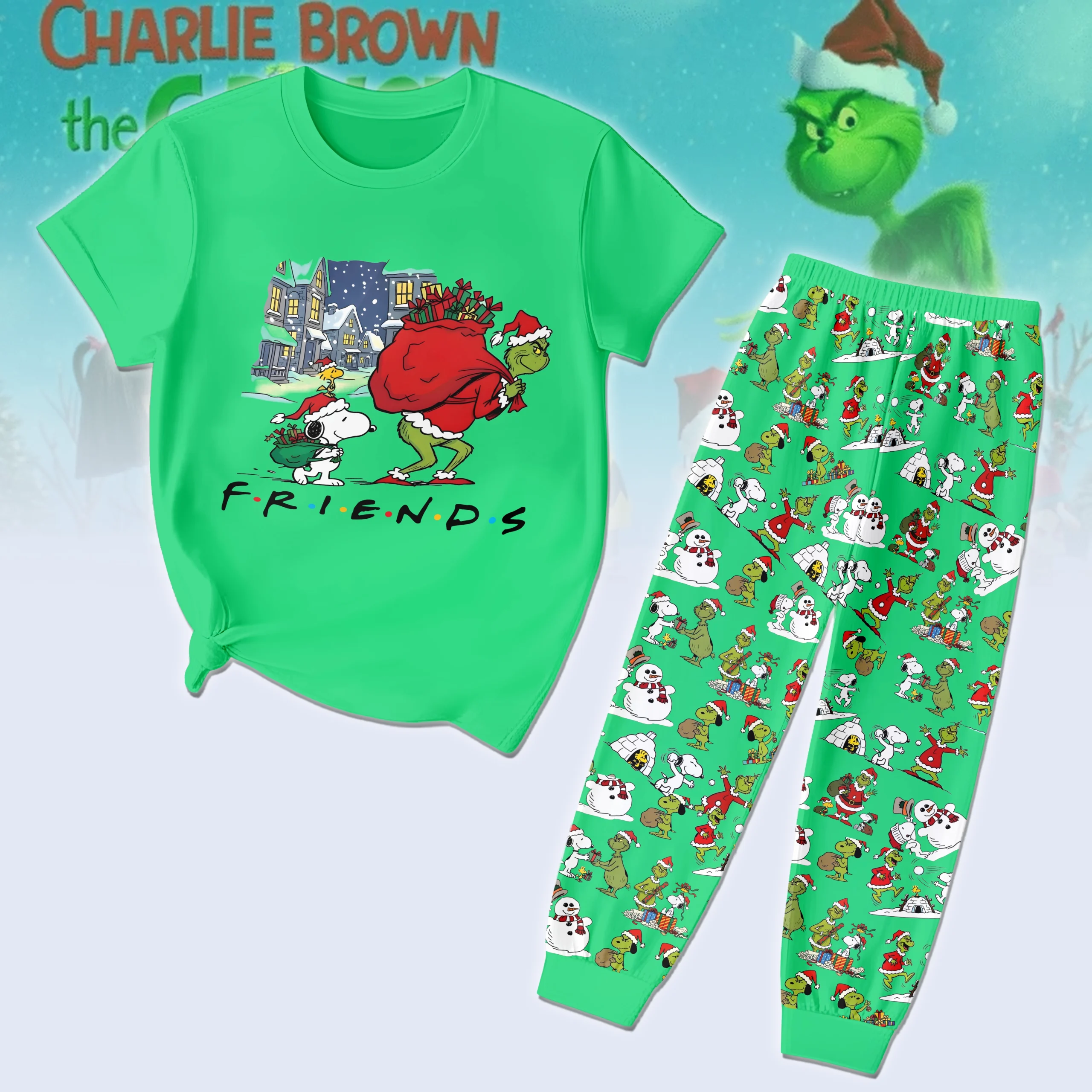 Gleammerch The Grinch x Snoopy x Christmas Pajamas Full Set Gifts For Fans