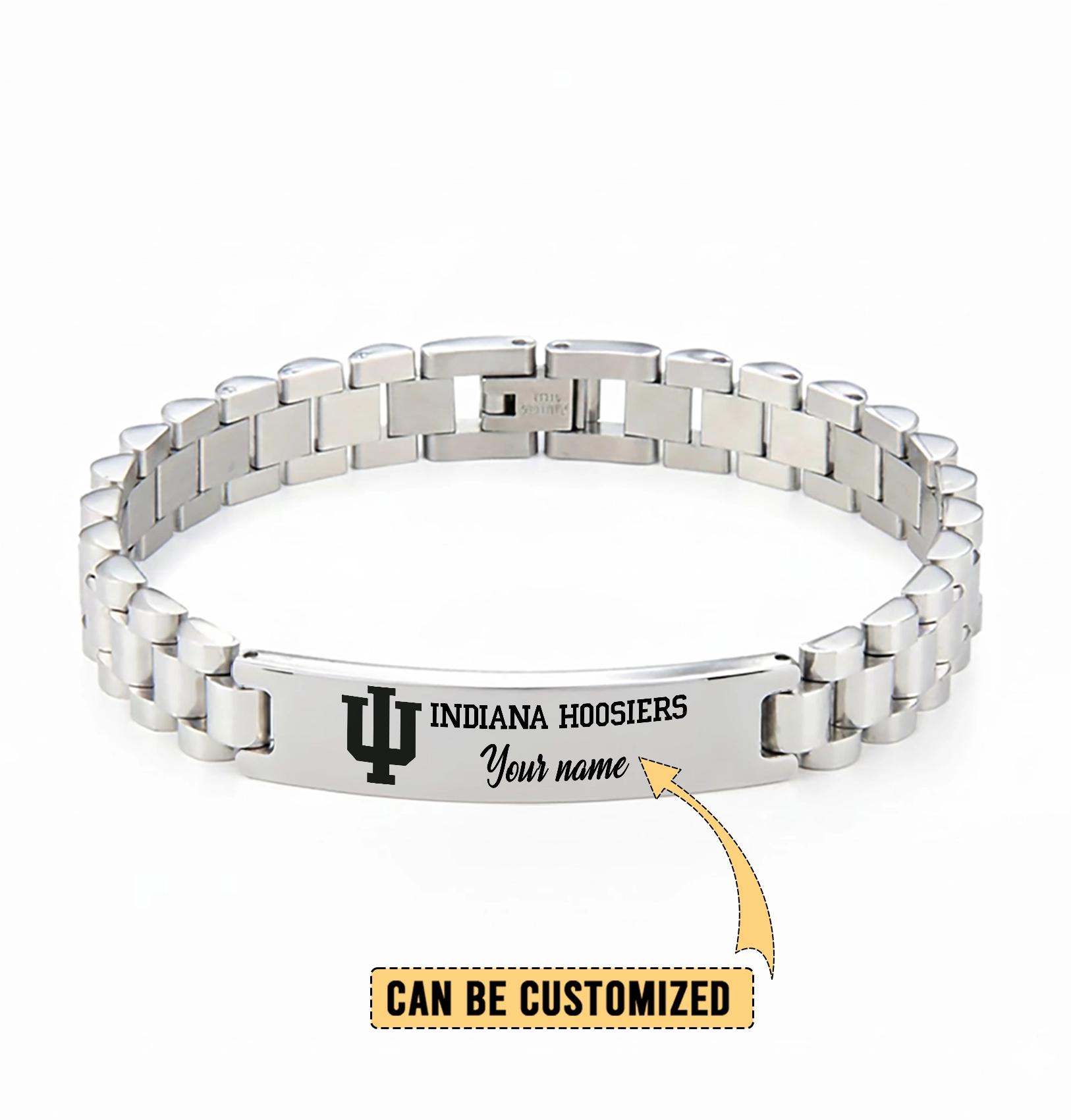 Gleammerch Indiana Hoosiers Personalized Men’s Silver Bracelet Gift For Fans