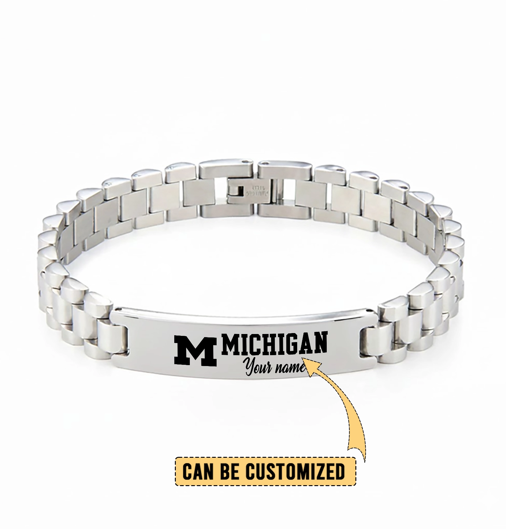 Gleammerch Michigan Wolverines Personalized Men’s Silver Bracelet Gift For Fans
