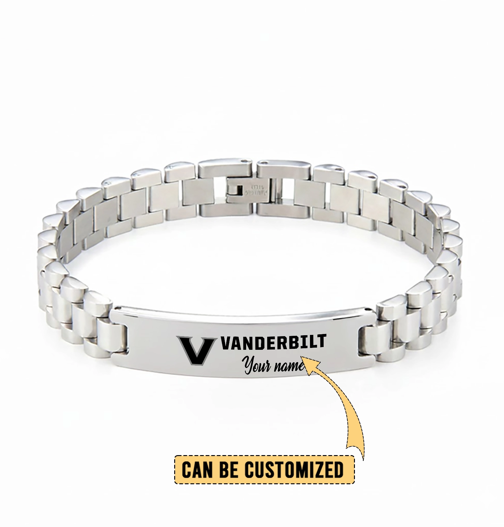 Gleammerch Vanderbilt Commodores Personalized Men’s Silver Bracelet Gift For Fans