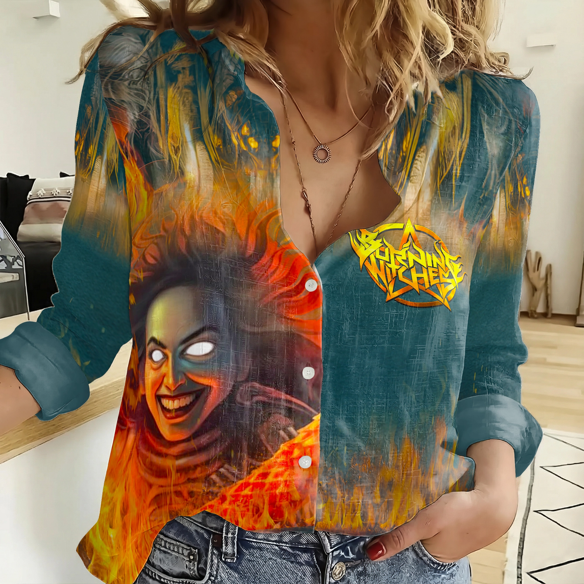 Gleammerch Burning Witches Personalized Women’s Casual Shirt Gift For Fans
