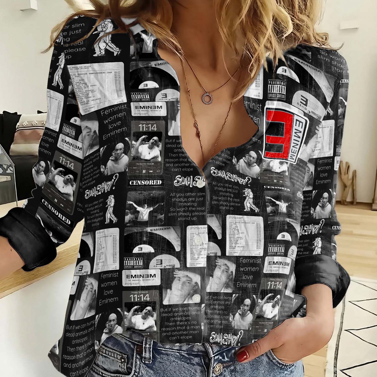Gleammerch Eminem Personalized Women’s Casual Shirt Gift For Fans