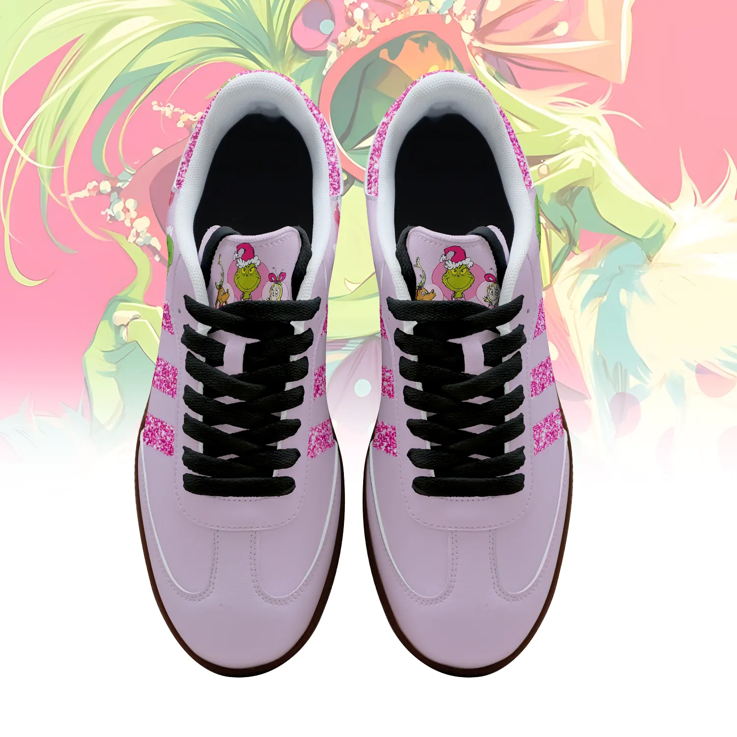 Gleammerch Pink Grinch Adidas Samba Shoes For Men And Women