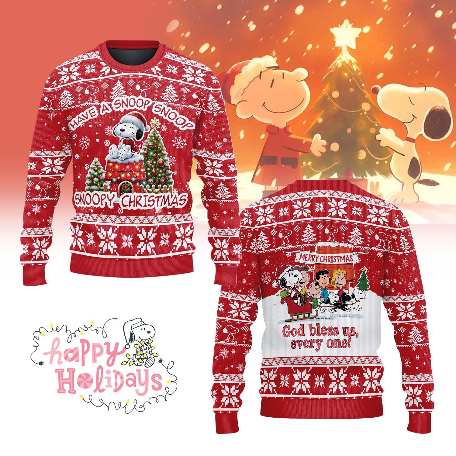 Gleammerch Snoopy x Christmas Personalized Ugly Sweater For Fans